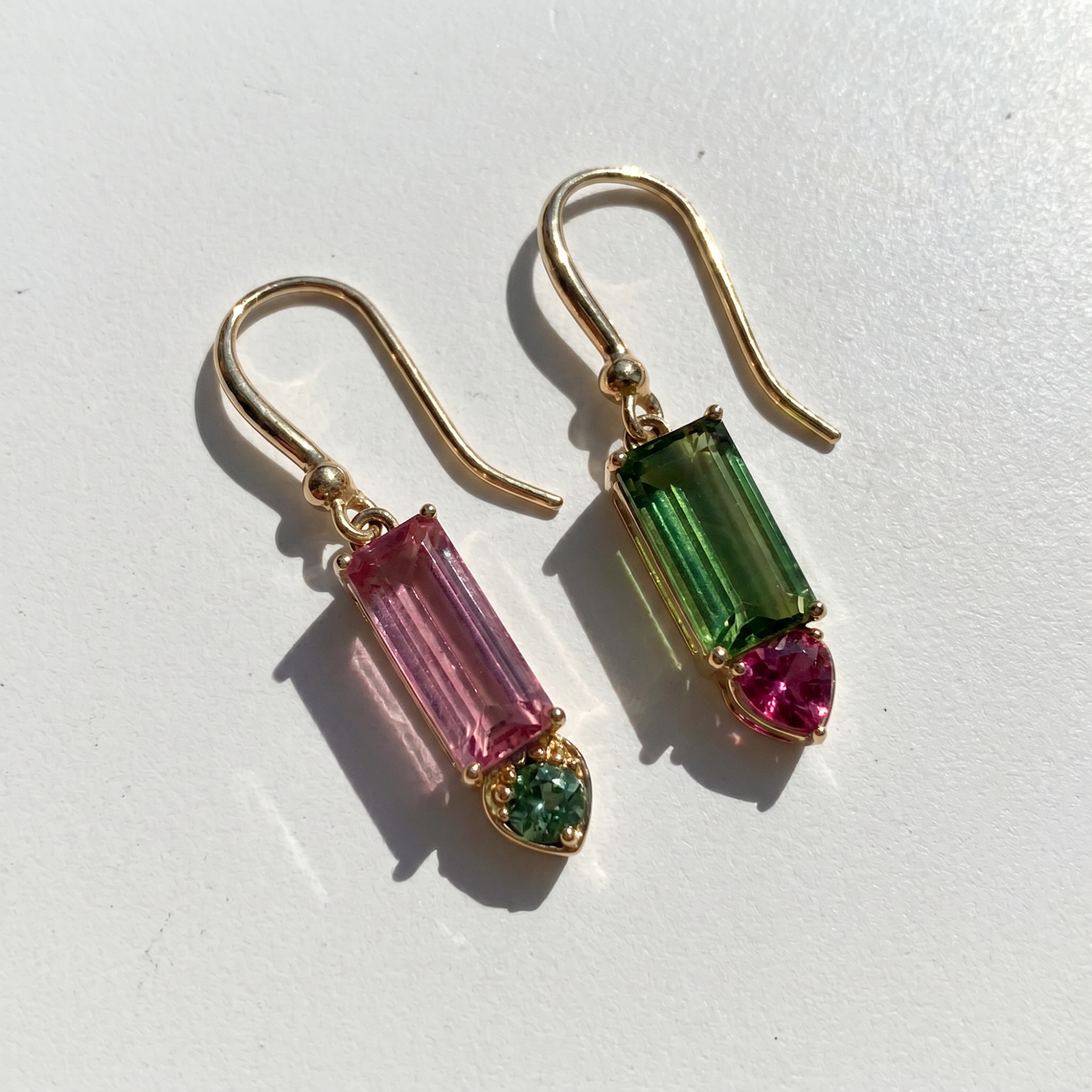 The Double Take Tourmaline Drop Earrings | 14K Yellow Gold