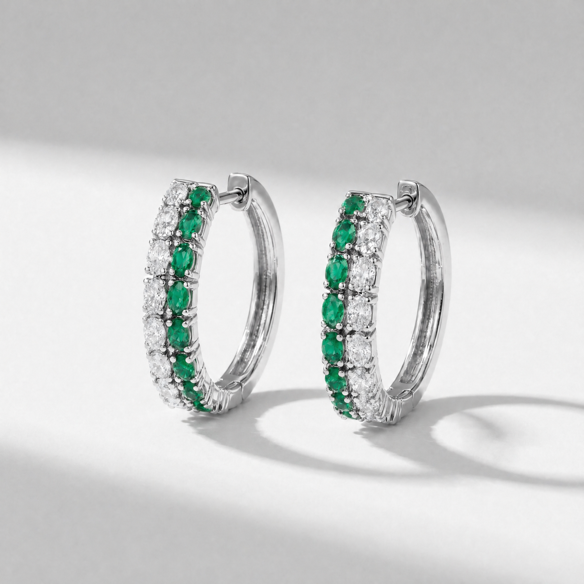 The Green and White Hoops | Lab-Grown Emerald and Diamond