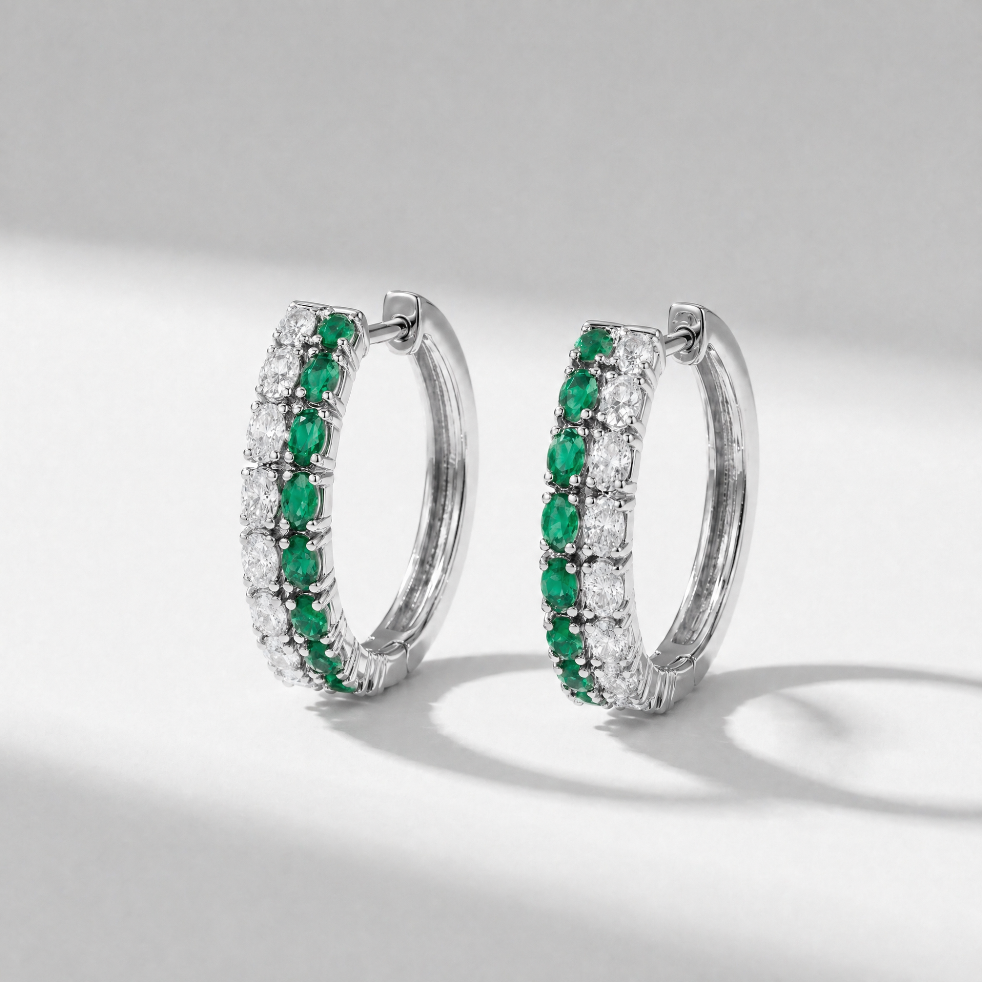 The Green and White Hoops | Lab-Grown Emerald and Diamond