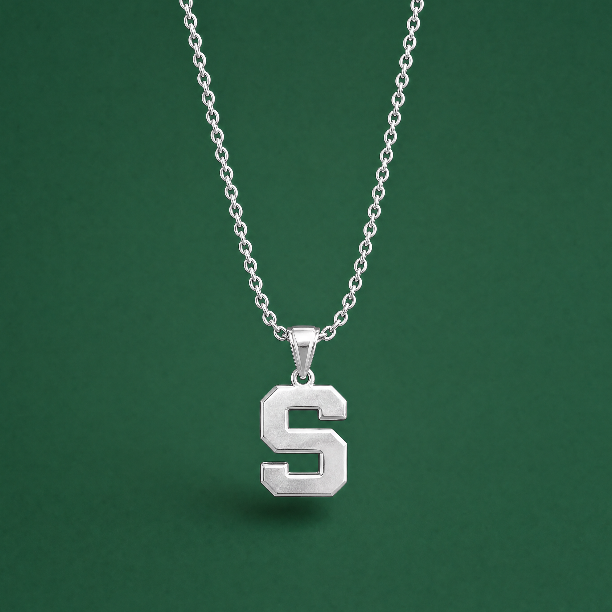 Large Block S MSU Necklace | Sterling Silver