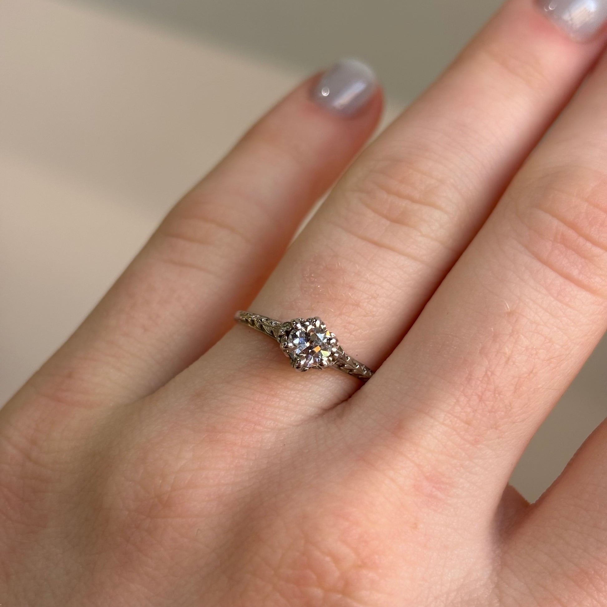 0.38 CT Old European Cut Diamond Vine Ring | Vintage