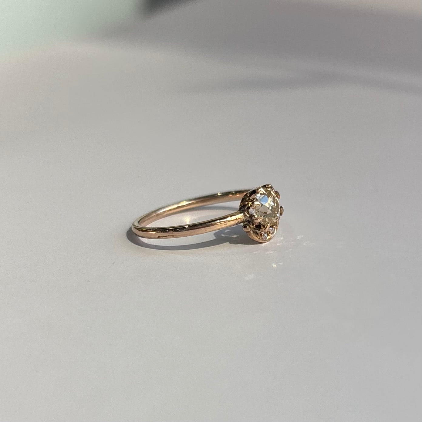 Victorian 0.56ct Old Mine Cut Diamond & Rose Cut Crescent Ring | Vintage