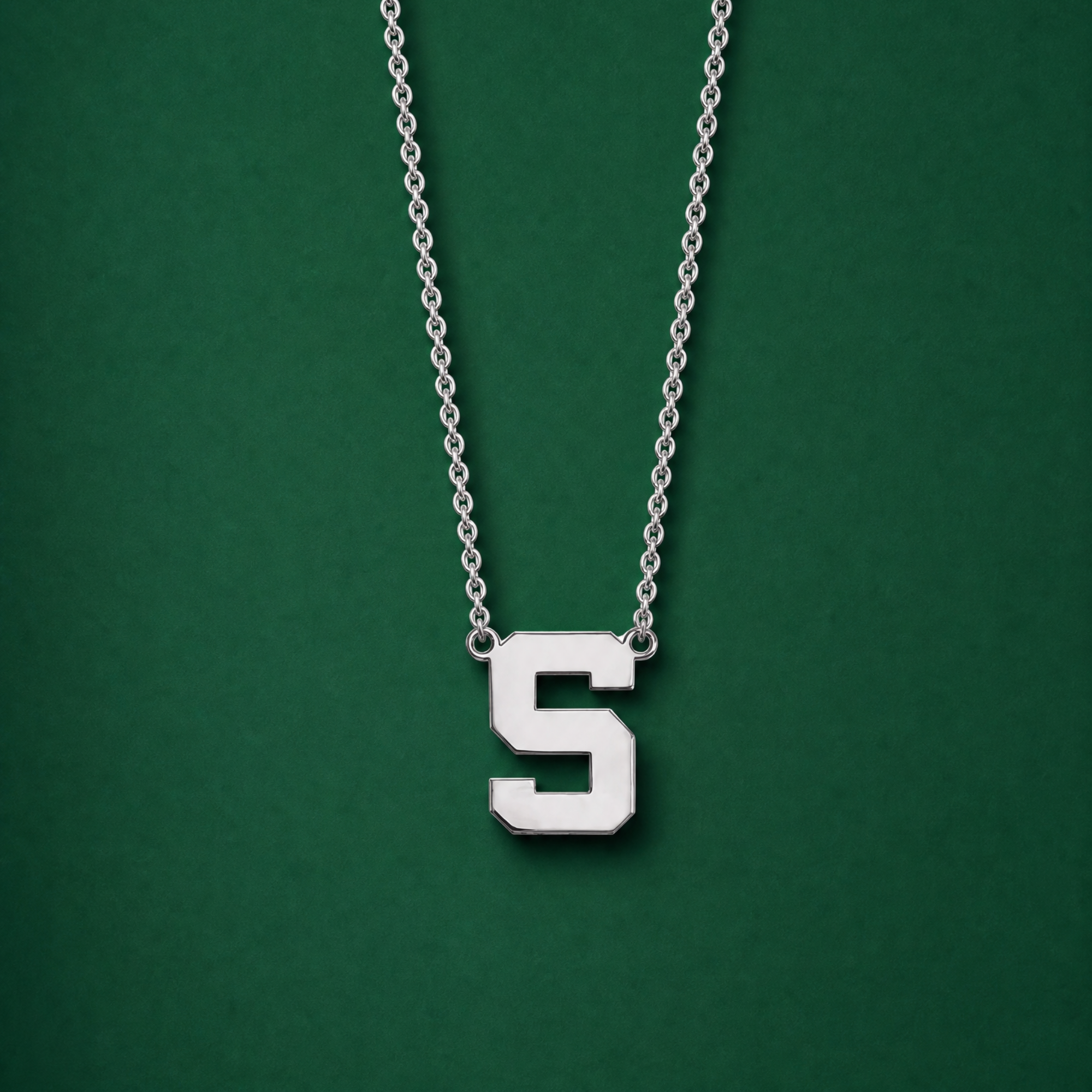 MSU Block S Necklace | Sterling Silver