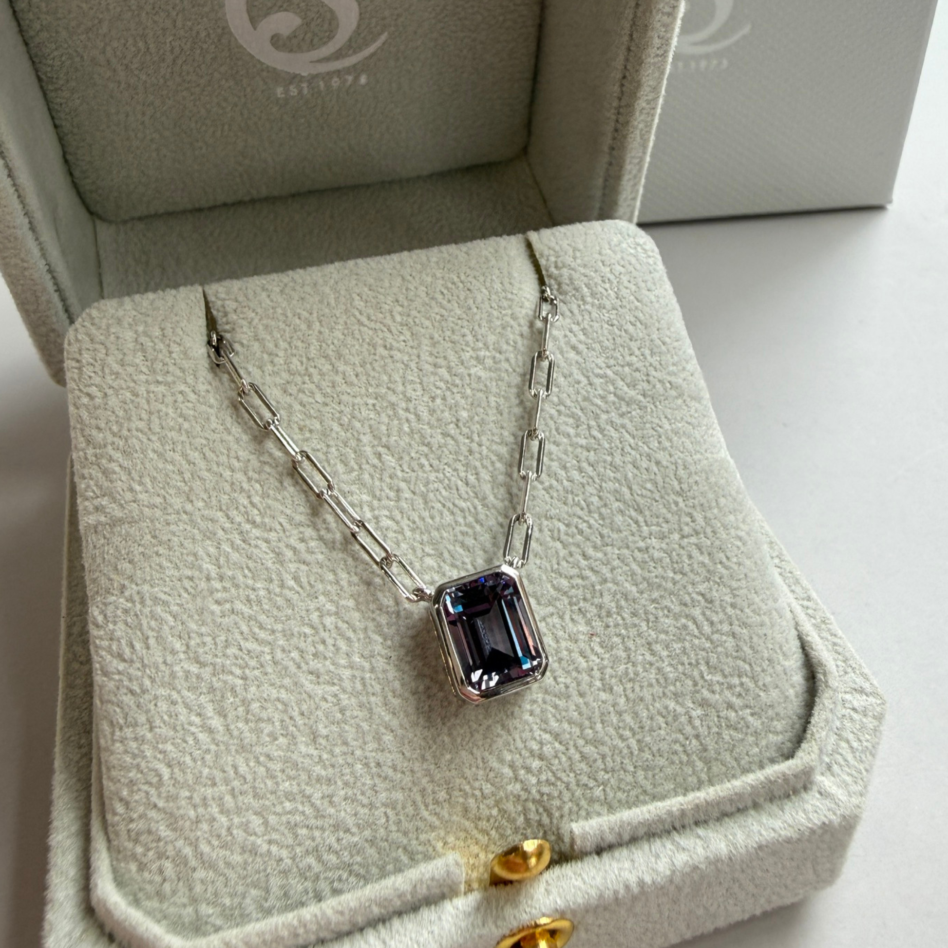 The Gemstone Bezel Necklace | Paperclip Chain | Alexandrite | Sterling Silver