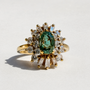 Alexandrite and Diamond Ballerina Halo Ring | 14K Yellow Gold