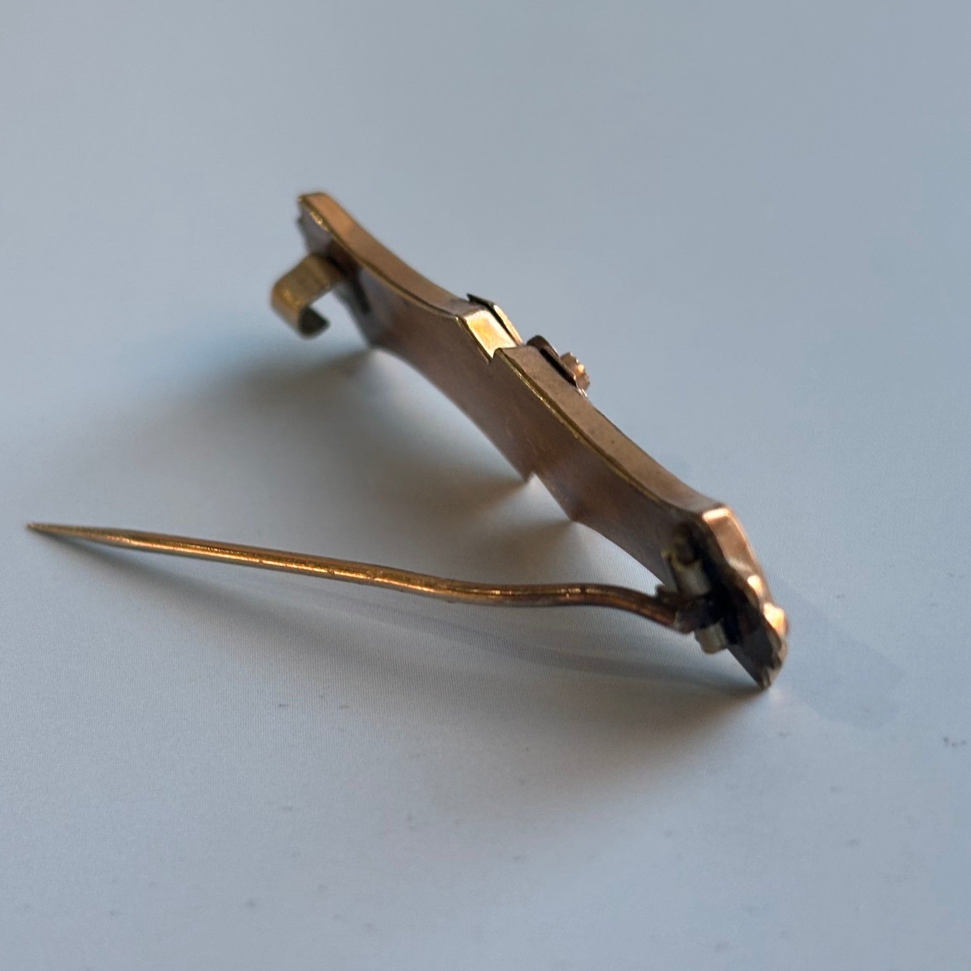 Victorian Black Enamel & Pearl Bar Pin | 10k Yellow Gold | Vintage