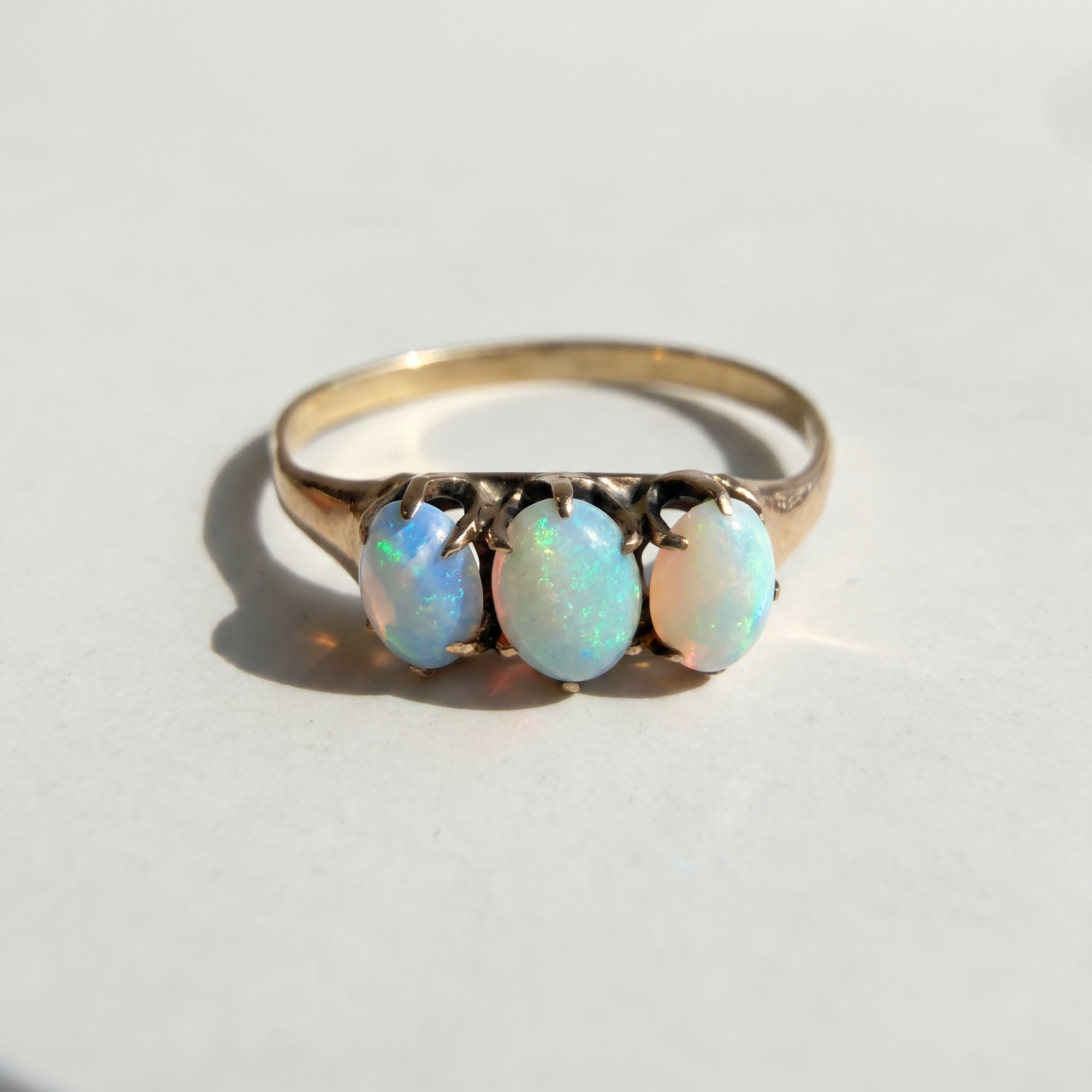 Opal Three Stone Ring | 10K Yellow Gold | Vintage