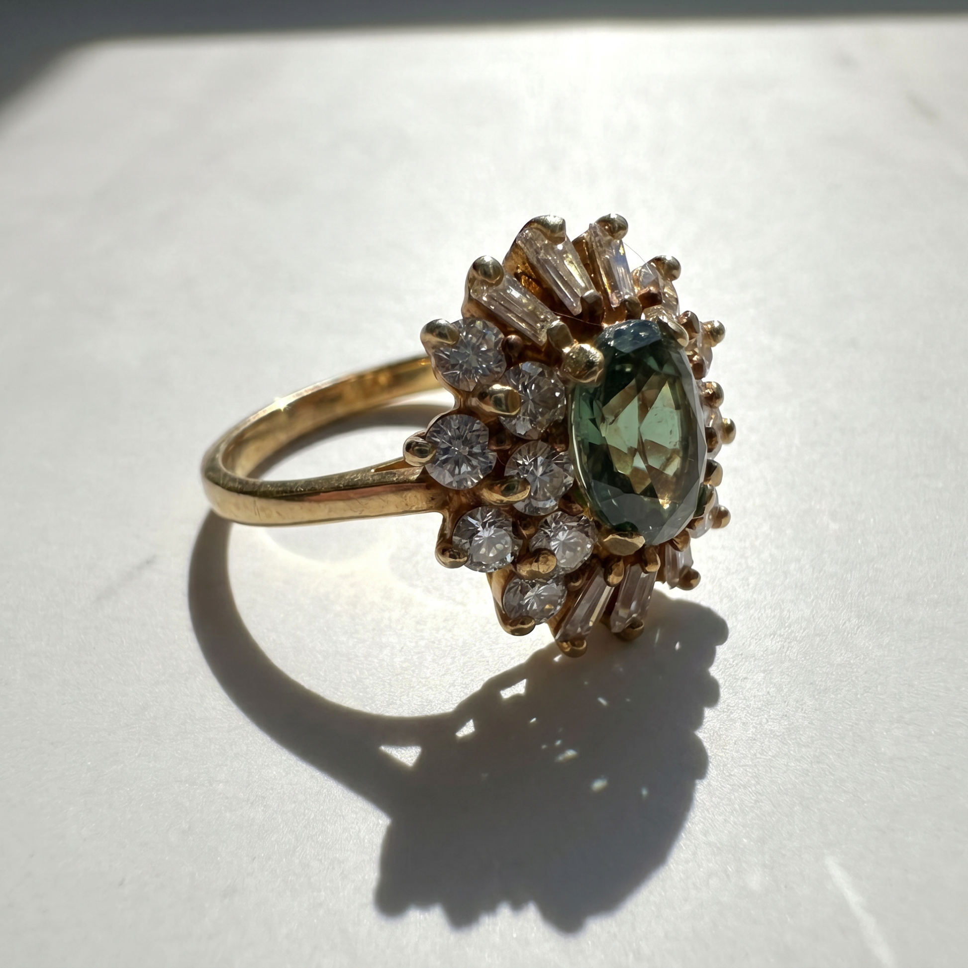 Alexandrite and Diamond Ballerina Halo Ring | 14K Yellow Gold