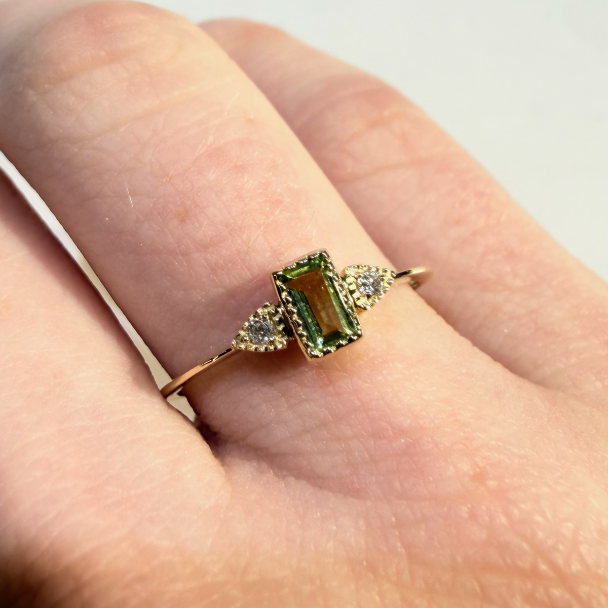 Peridot Baguette and Diamond Stacking Ring