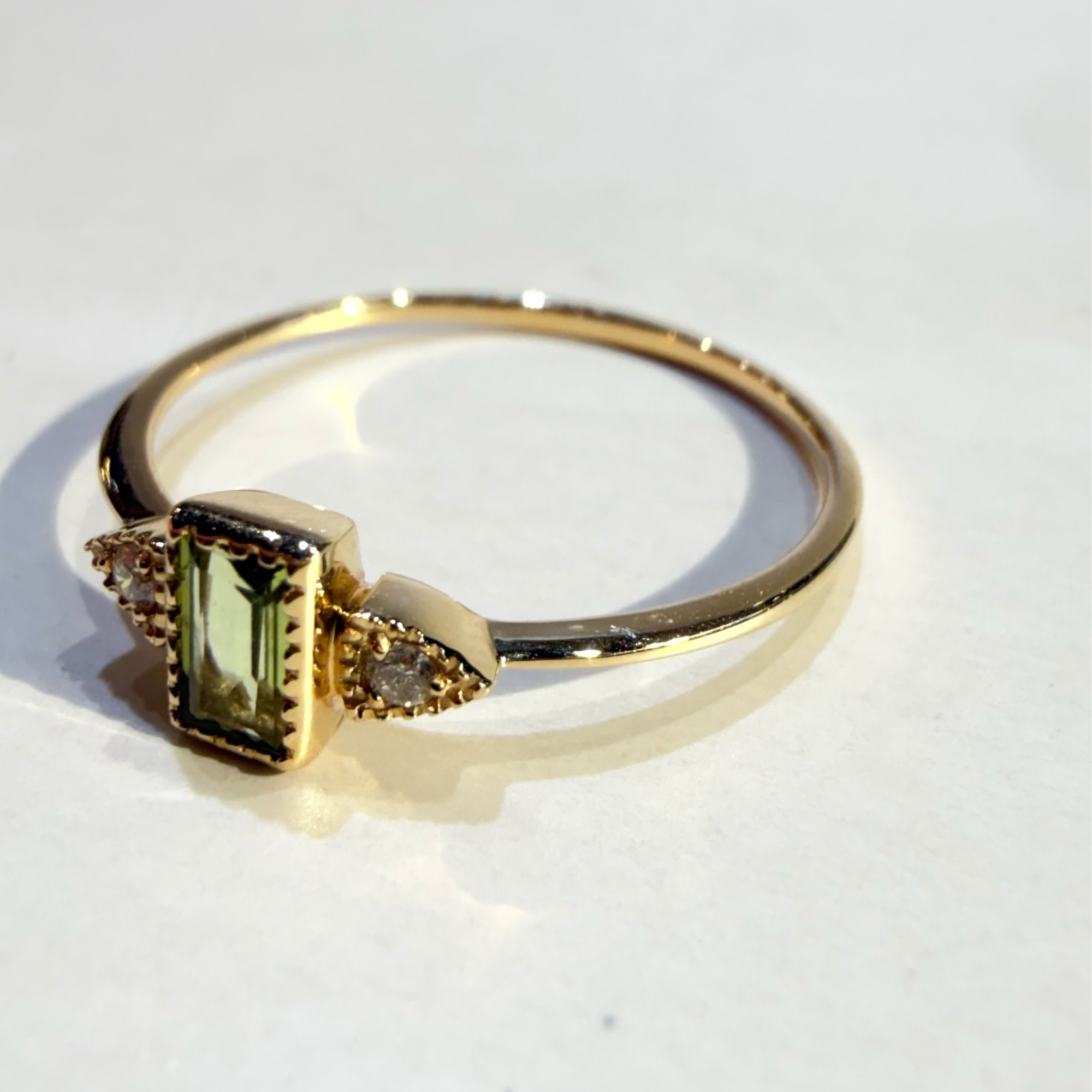 Peridot Baguette and Diamond Stacking Ring