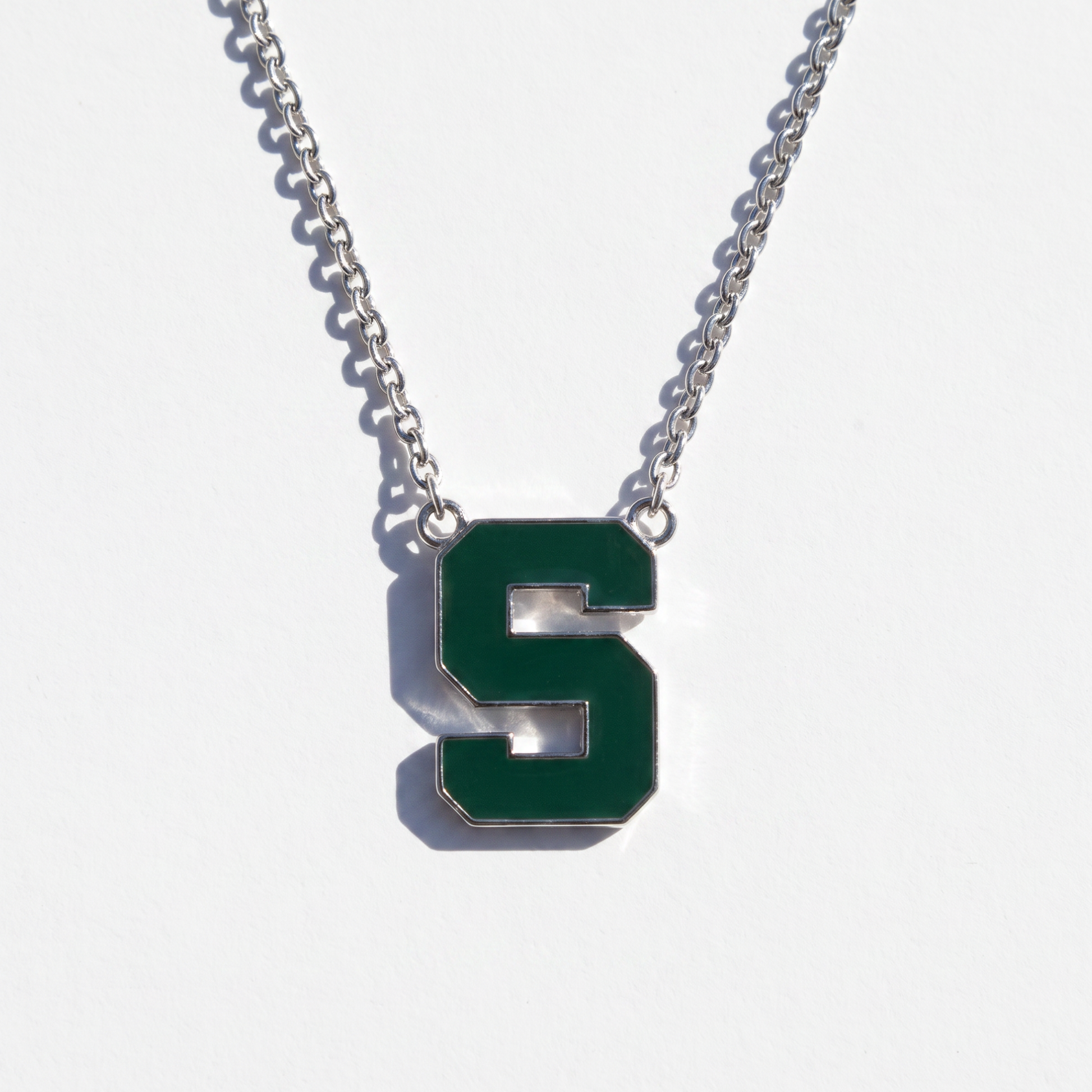 Enameled MSU Block S Necklace | Sterling Silver