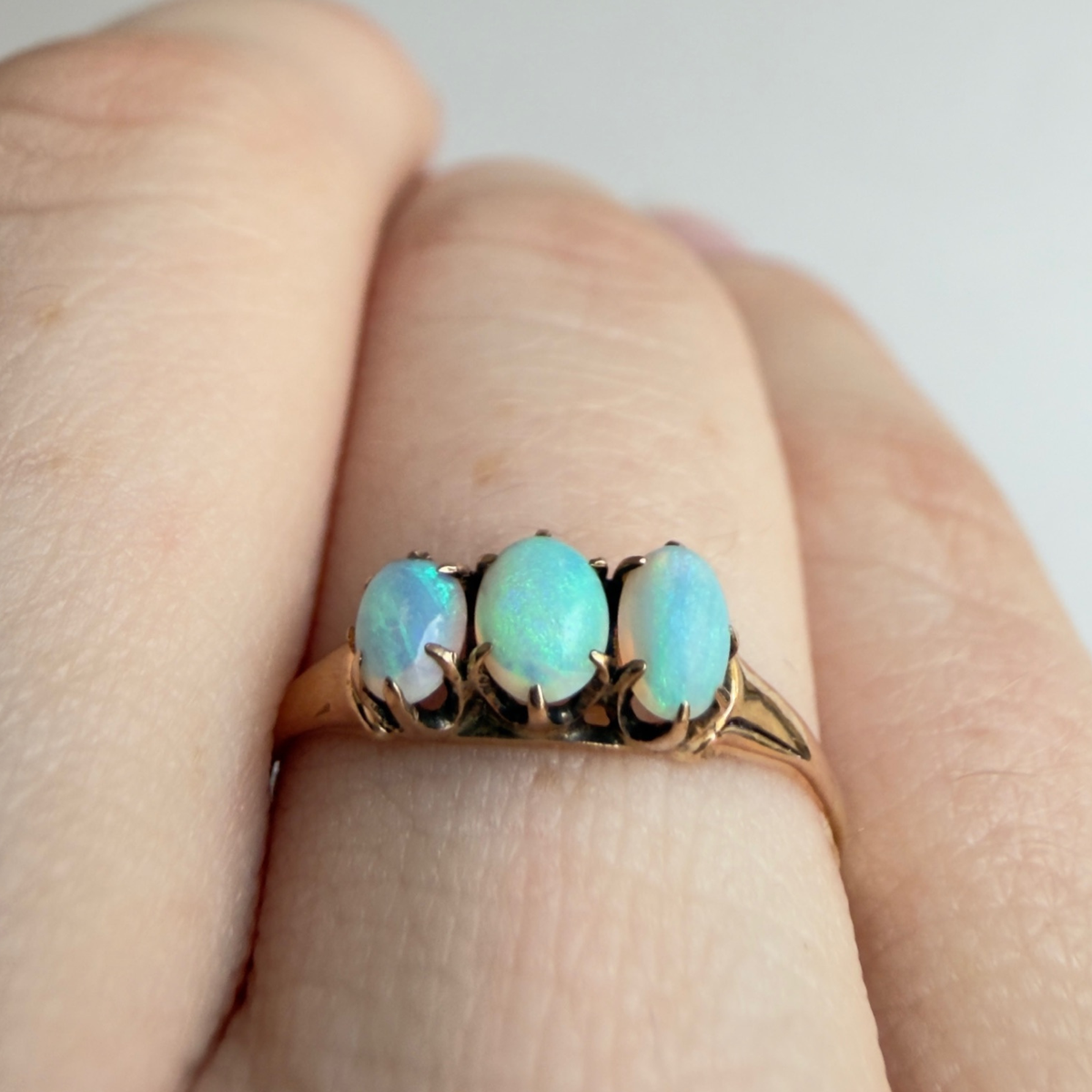 Opal Three Stone Ring | 10K Yellow Gold | Vintage