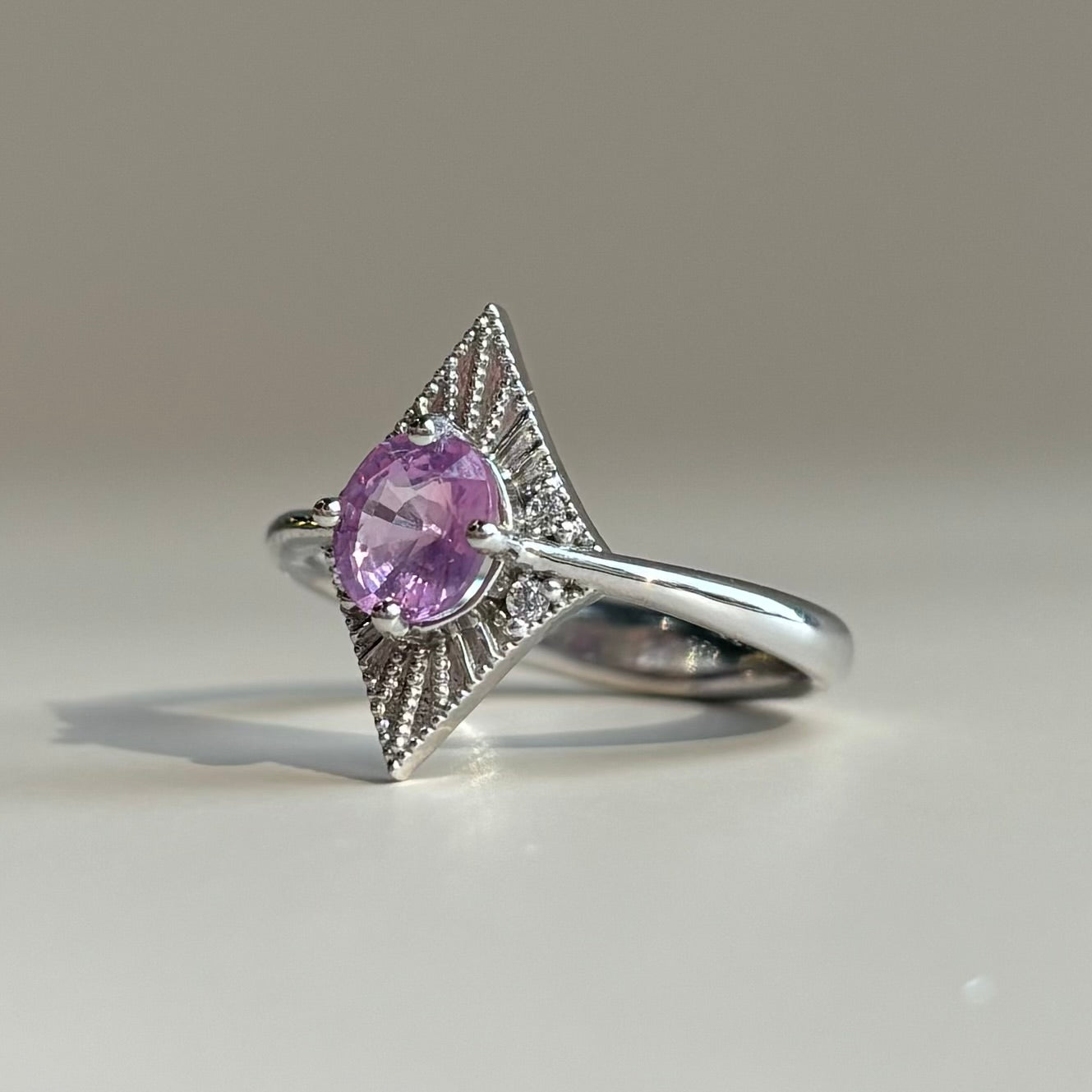 Pink Sapphire & Diamond Ring | 10K White Gold