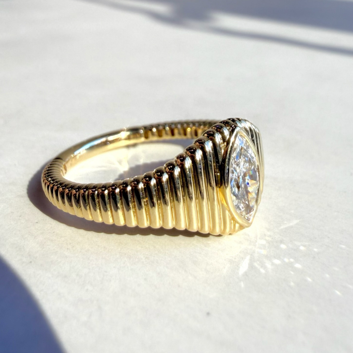 Ribbed Bezel Set Ring | Marquise | Lab-Grown Diamond