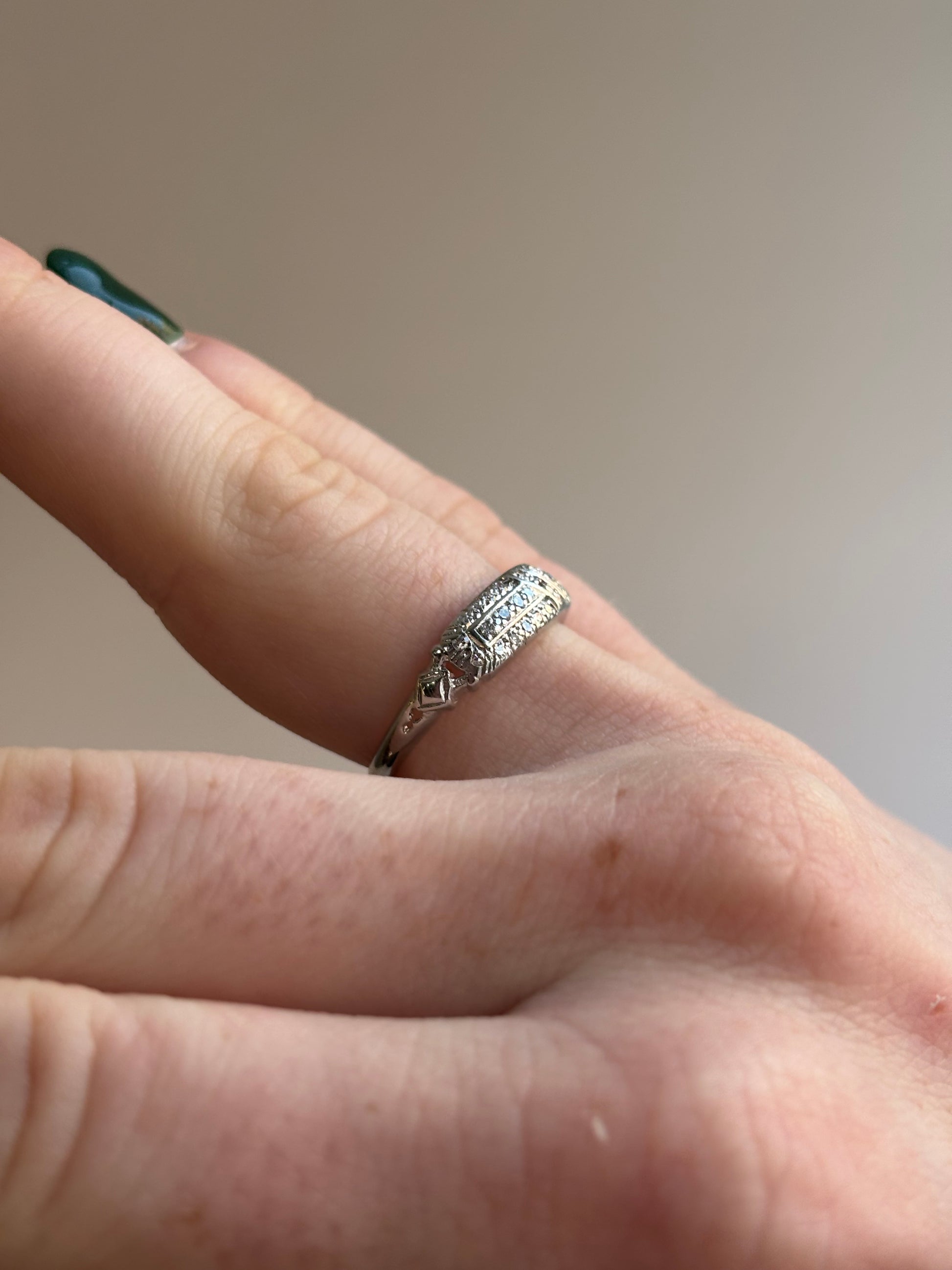 Art Deco Double Row Single Cut Diamond Wedding Band | Platinum | Vintage