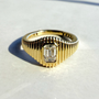 Ribbed Bezel Set Ring | Emerald Cut | Lab-Grown Diamond