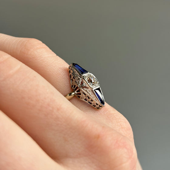 1920 Bullet Cut Sapphire Ring