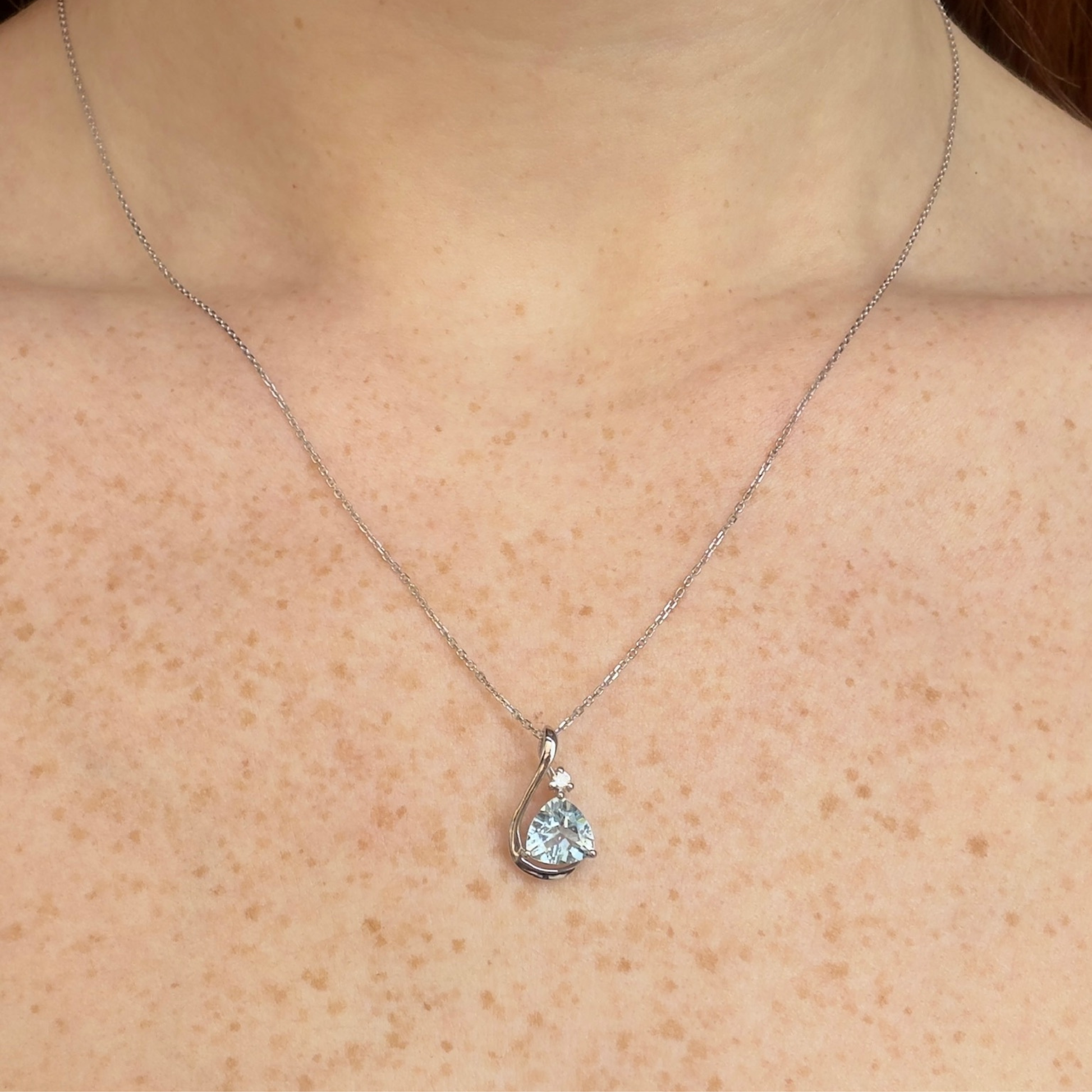 Trillion Aquamarine Pendant Necklace | Sterling Silver