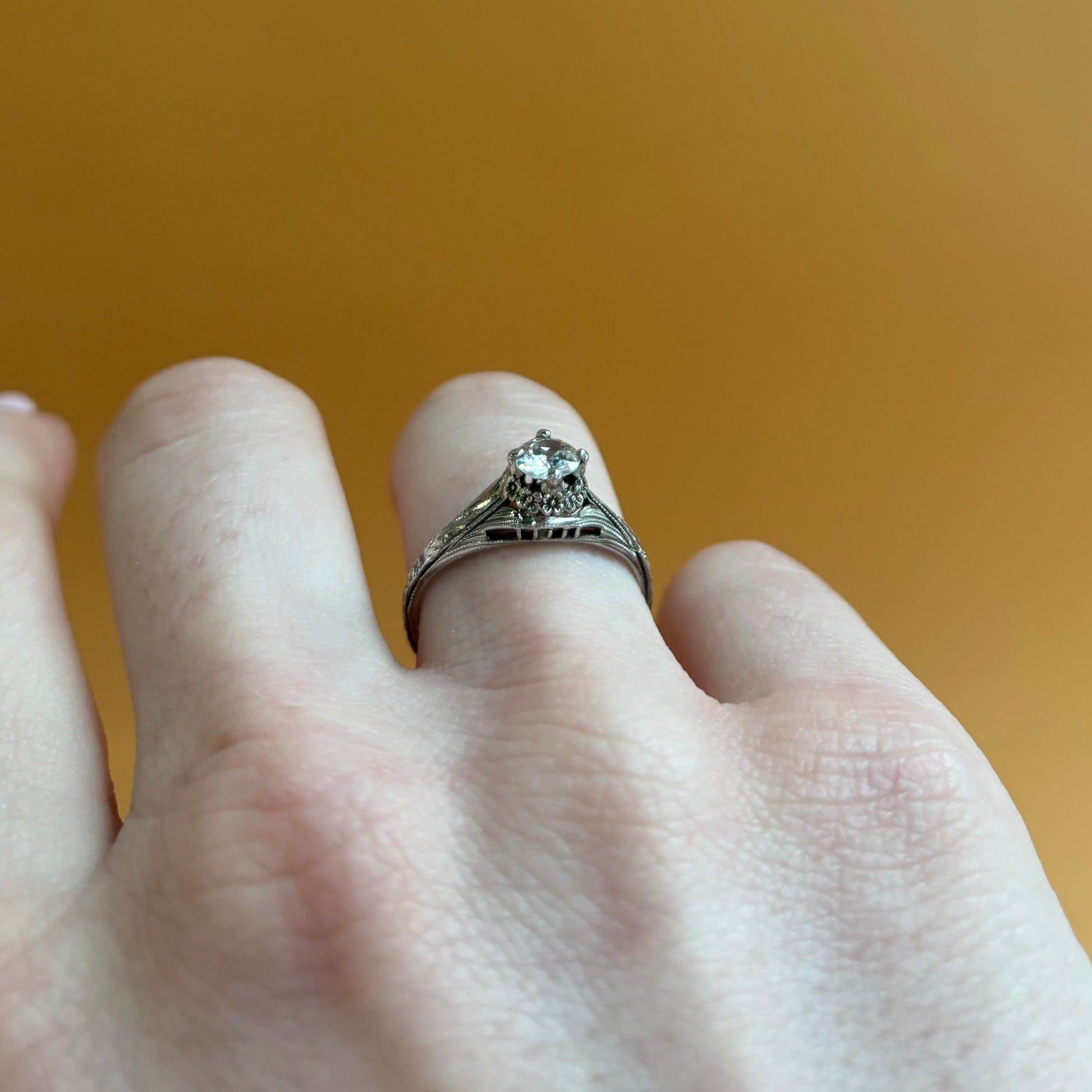 0.40ct Diamond Floral Engagement Ring | 18k White Gold | Vintage