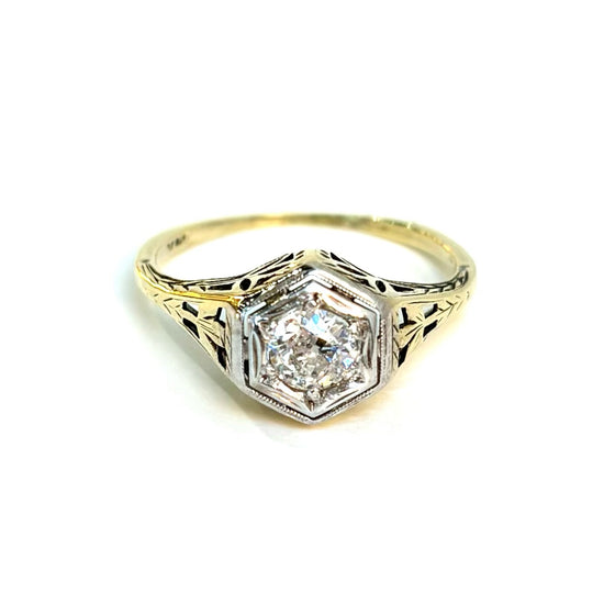 Art Deco Hexagonal Diamond Ring .38 ct