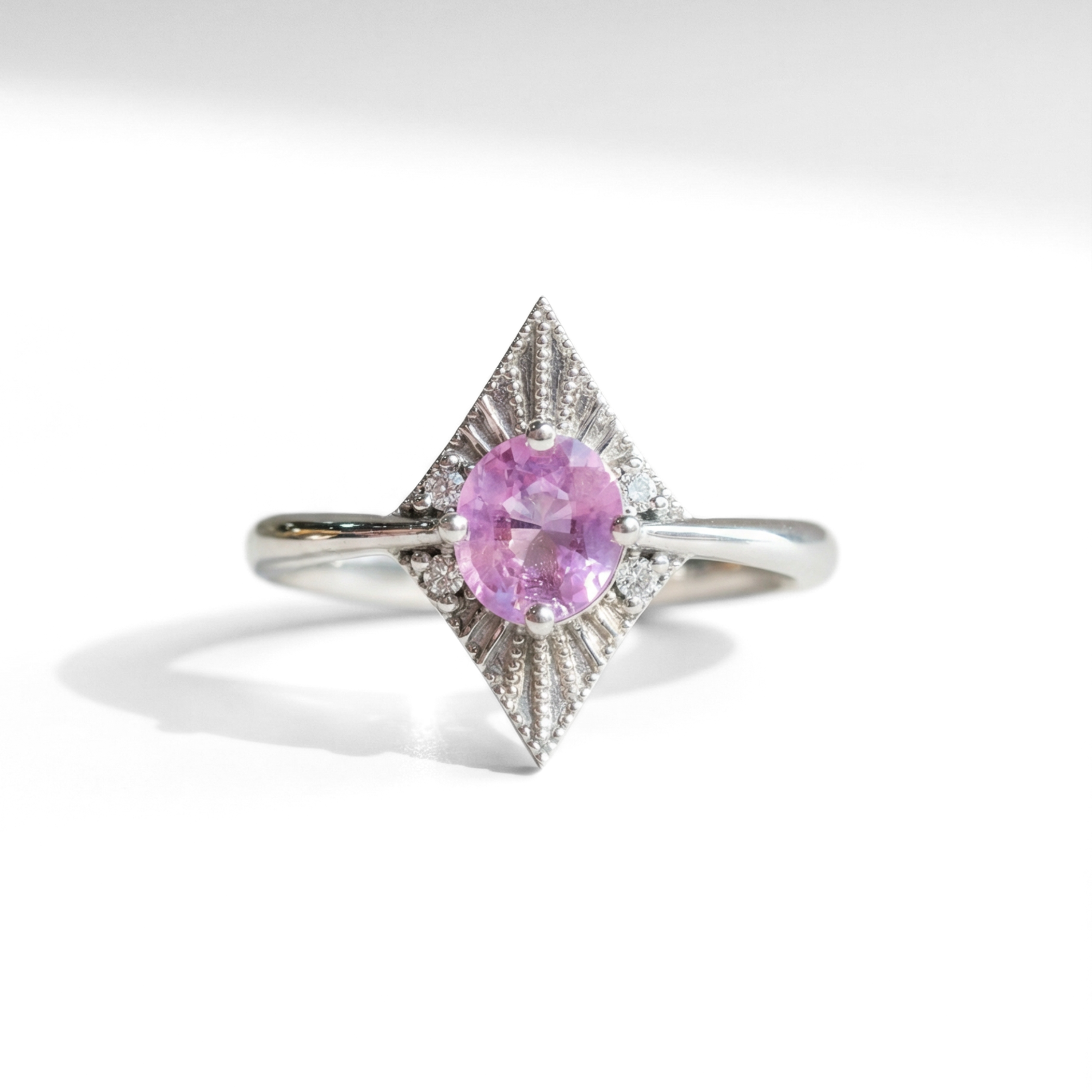 Pink Sapphire & Diamond Ring | 10K White Gold