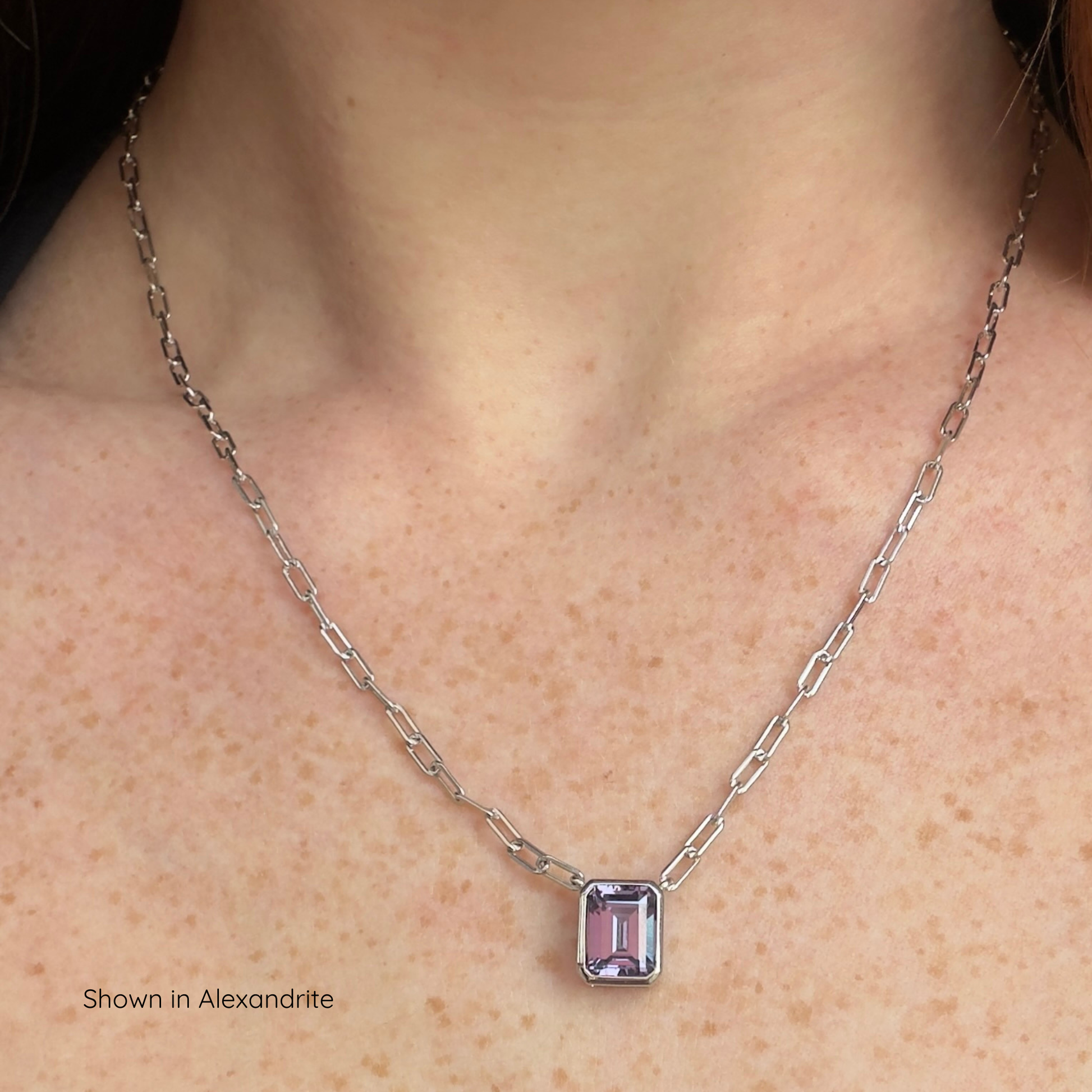 The Gemstone Bezel Necklace | Paperclip Chain | Blue Topaz | Sterling Silver