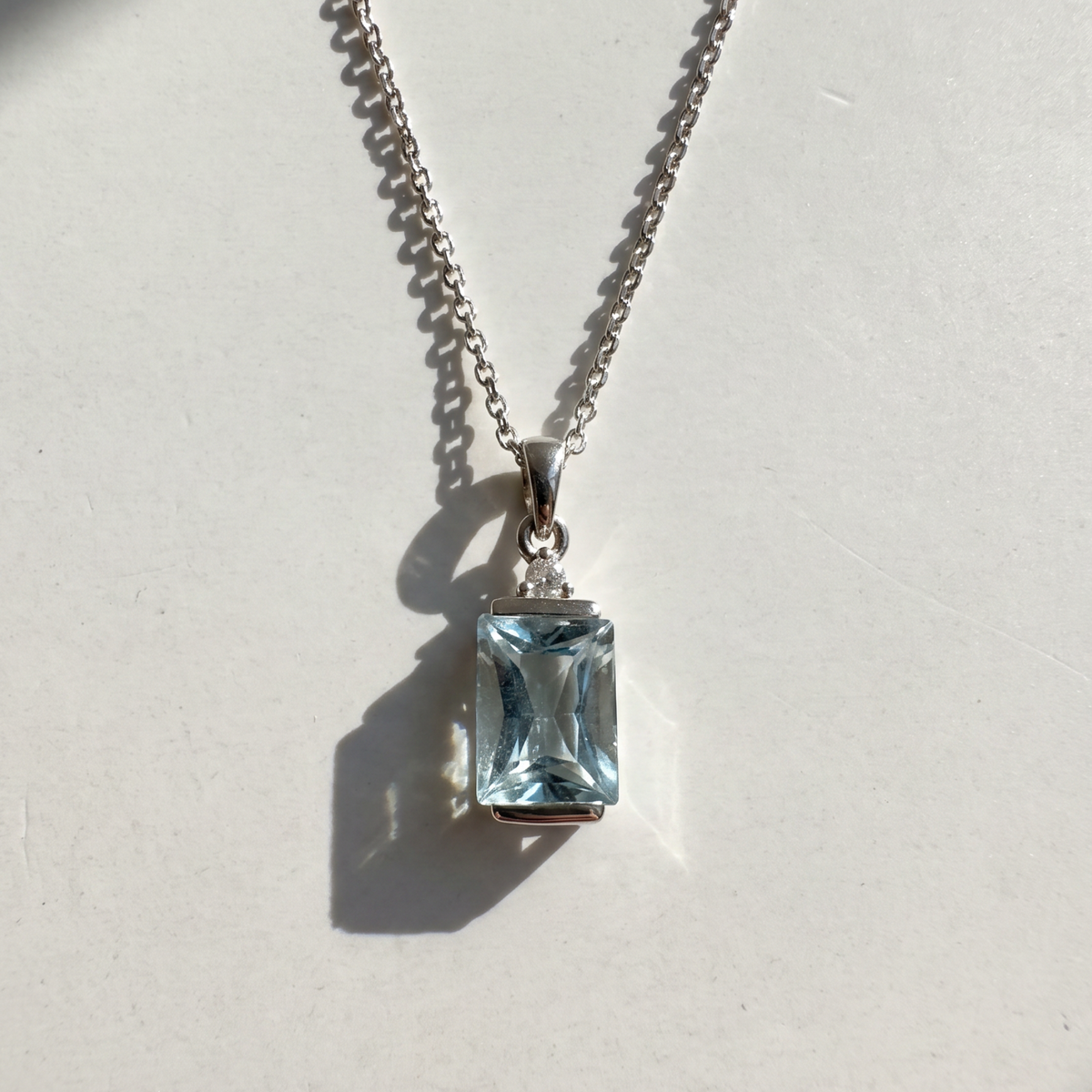 Half Bezel Aquamarine Pendant Necklace | Sterling Silver