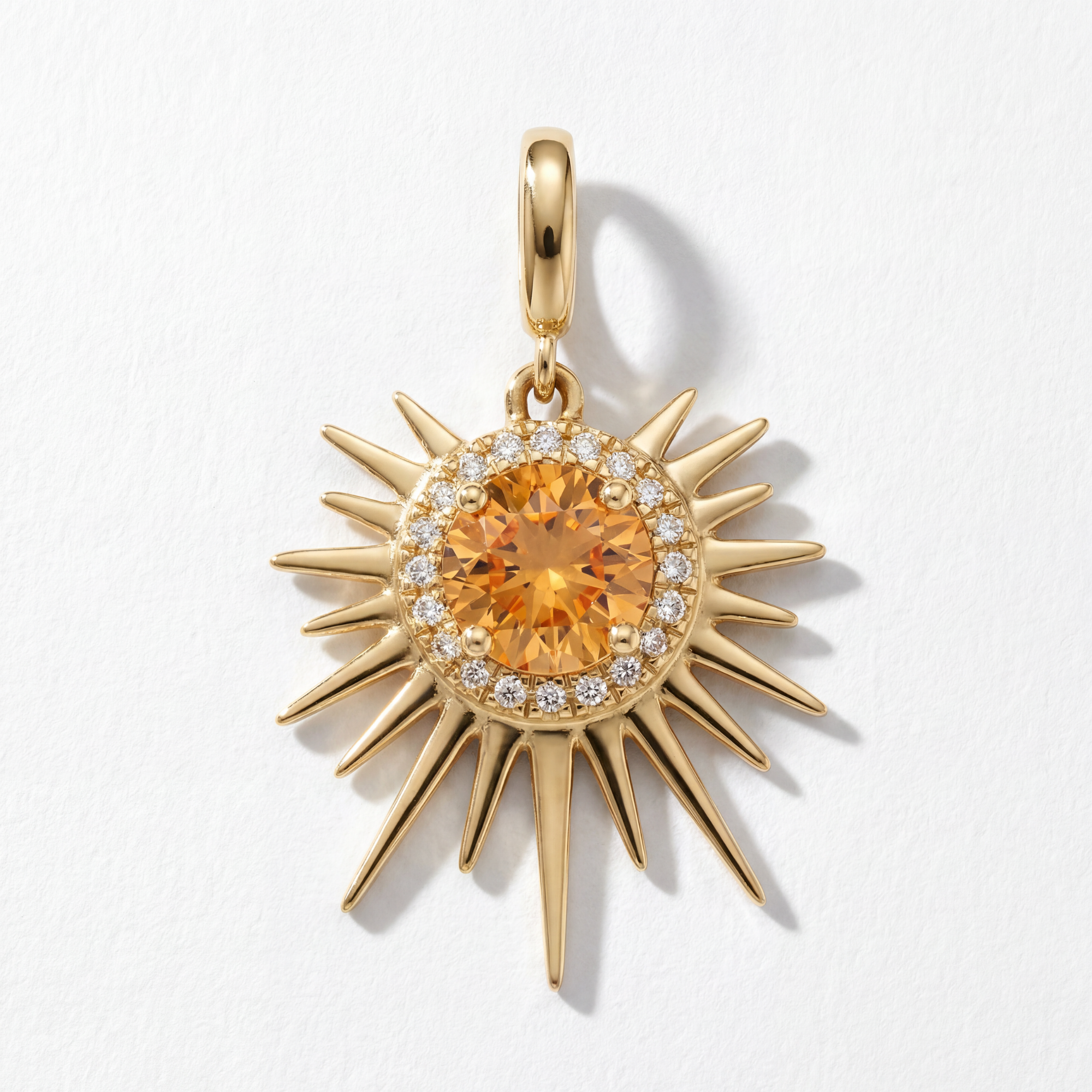 The Sunburst Charm | Natural Citrine and Diamond | 14K Yellow Gold