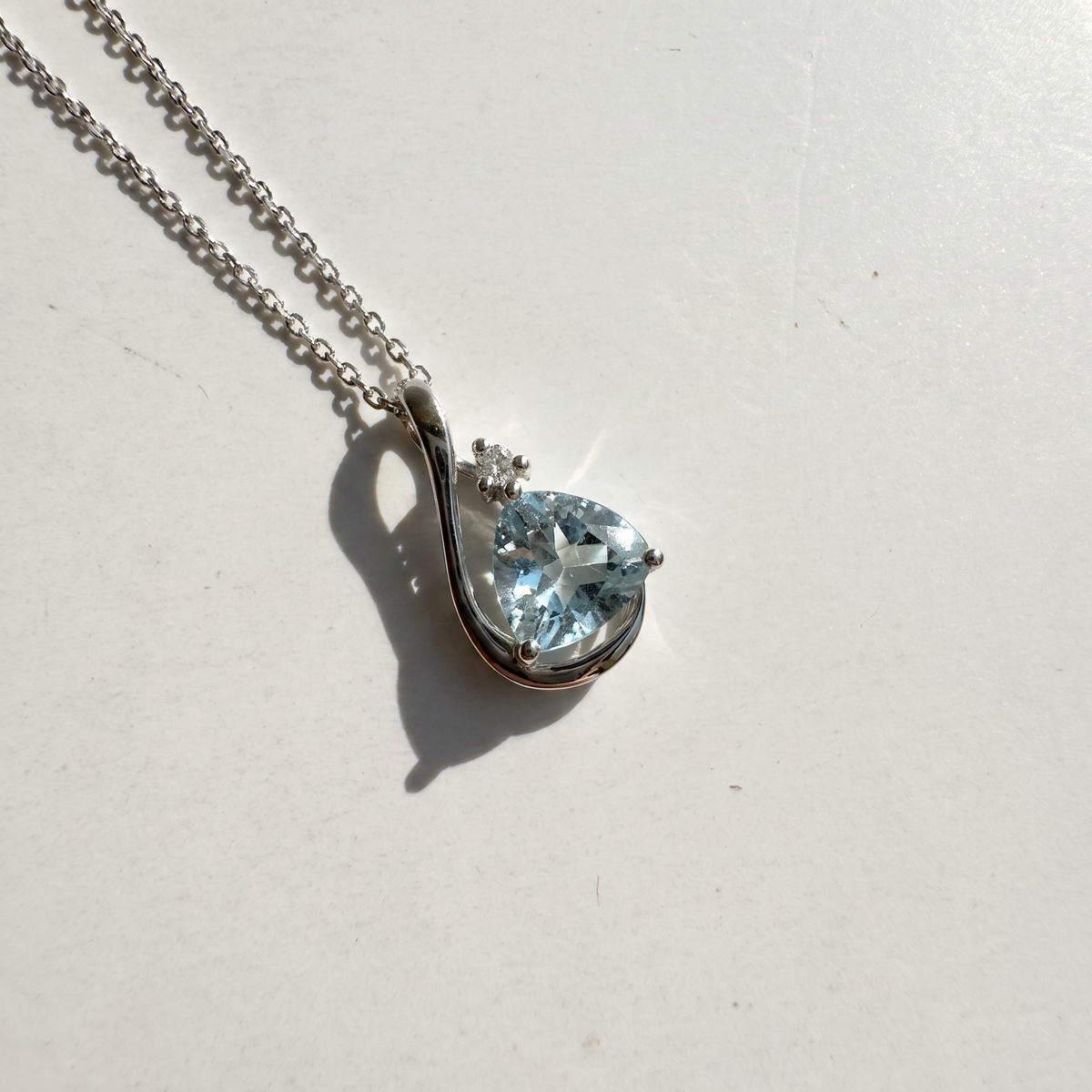 Trillion Aquamarine Pendant Necklace | Sterling Silver