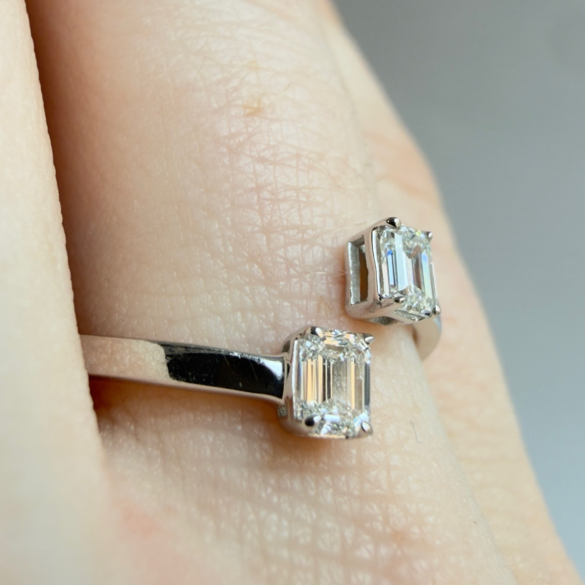 Emerald Cut Diamond Bypass Ring | 14K White Gold