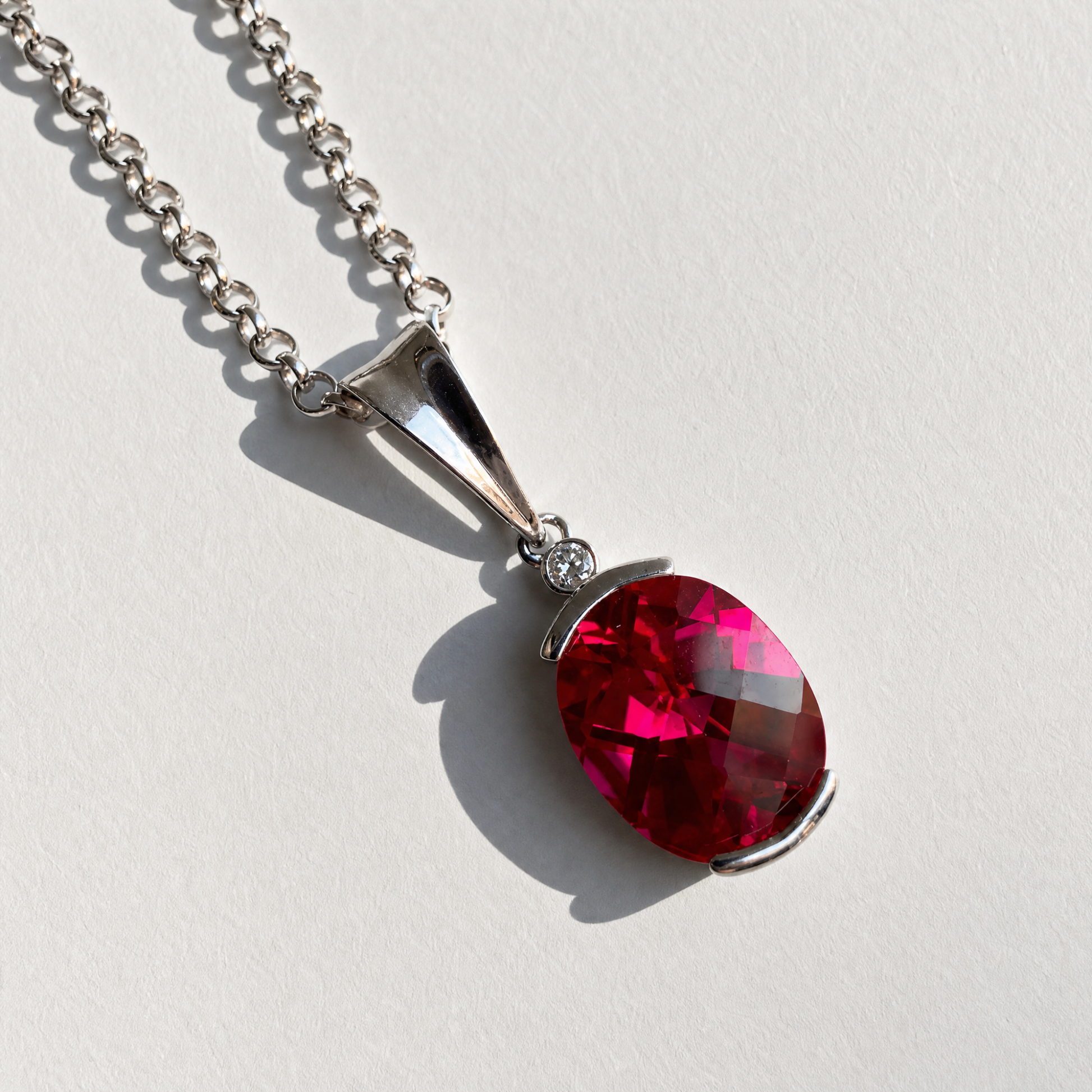Half Bezel Ruby Pendant Necklace | Oval | Sterling Silver