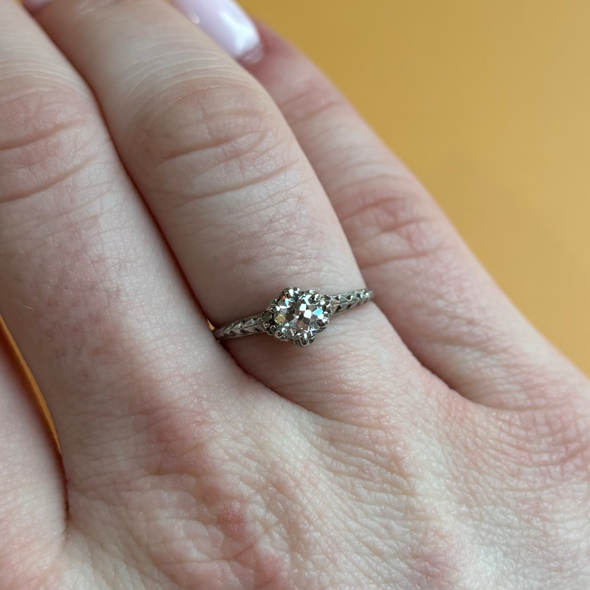 0.38 CT Old European Cut Diamond Vine Ring | Vintage