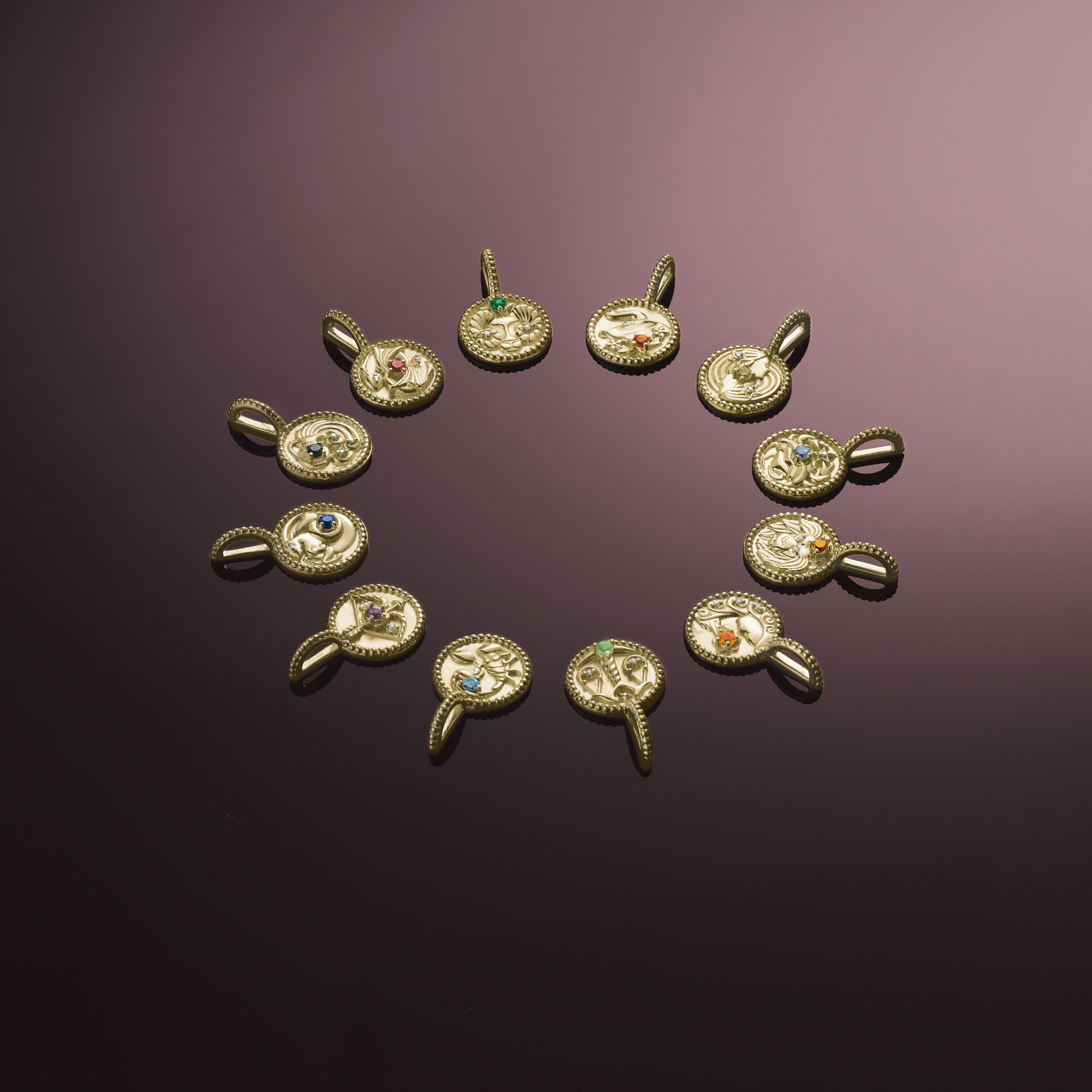 The Zodiac Medallion Pendant | Aquarius | Black Spinel and Diamond