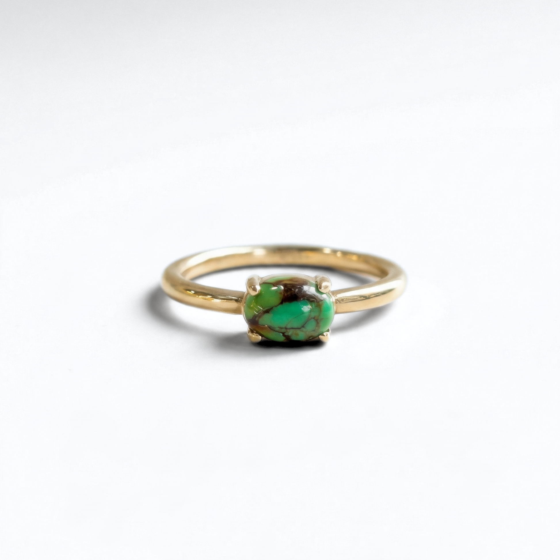 Green Turquoise Solitaire Ring | 14K Yellow Gold