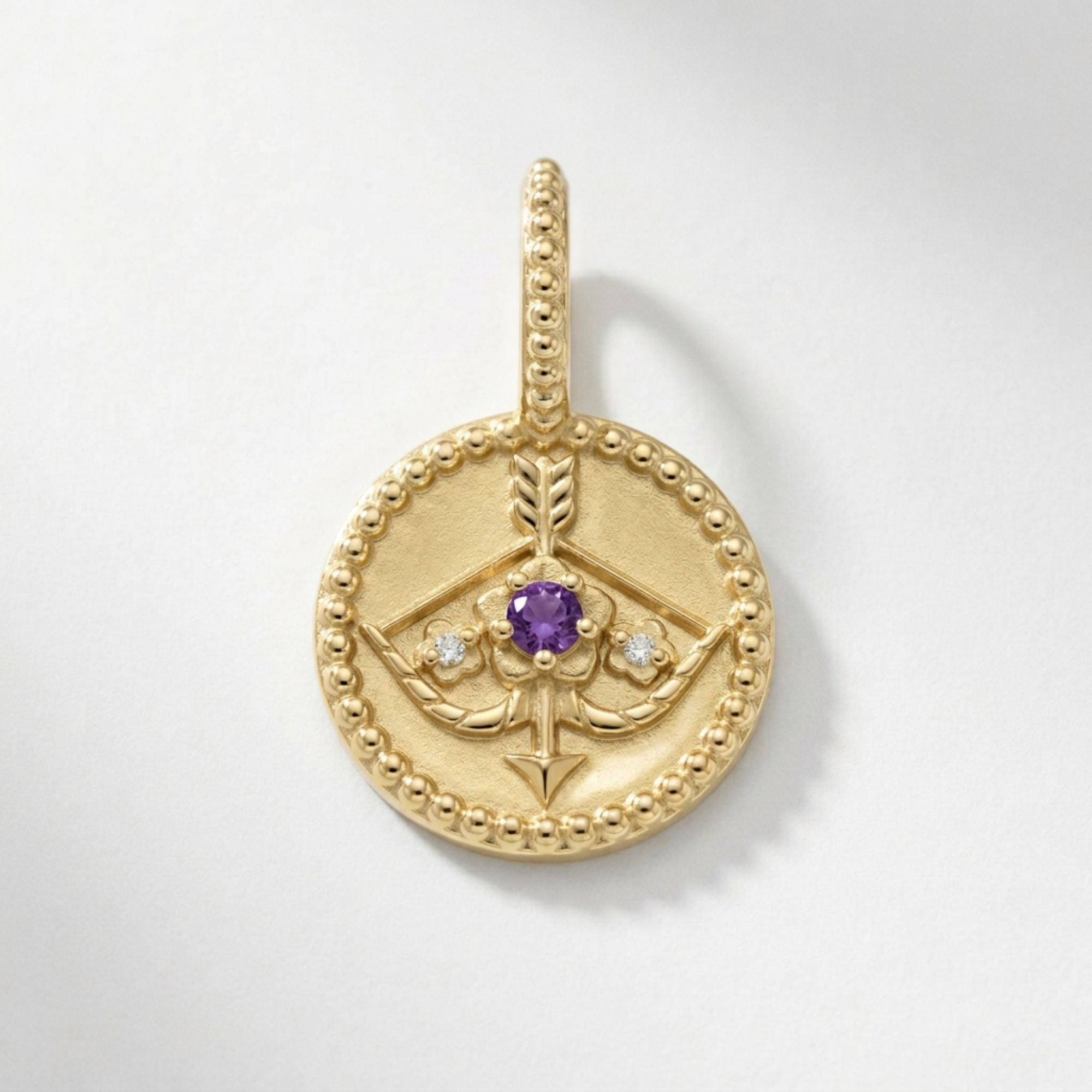 The Zodiac Medallion Pendant | Sagittarius | Natural Amethyst and Diamond