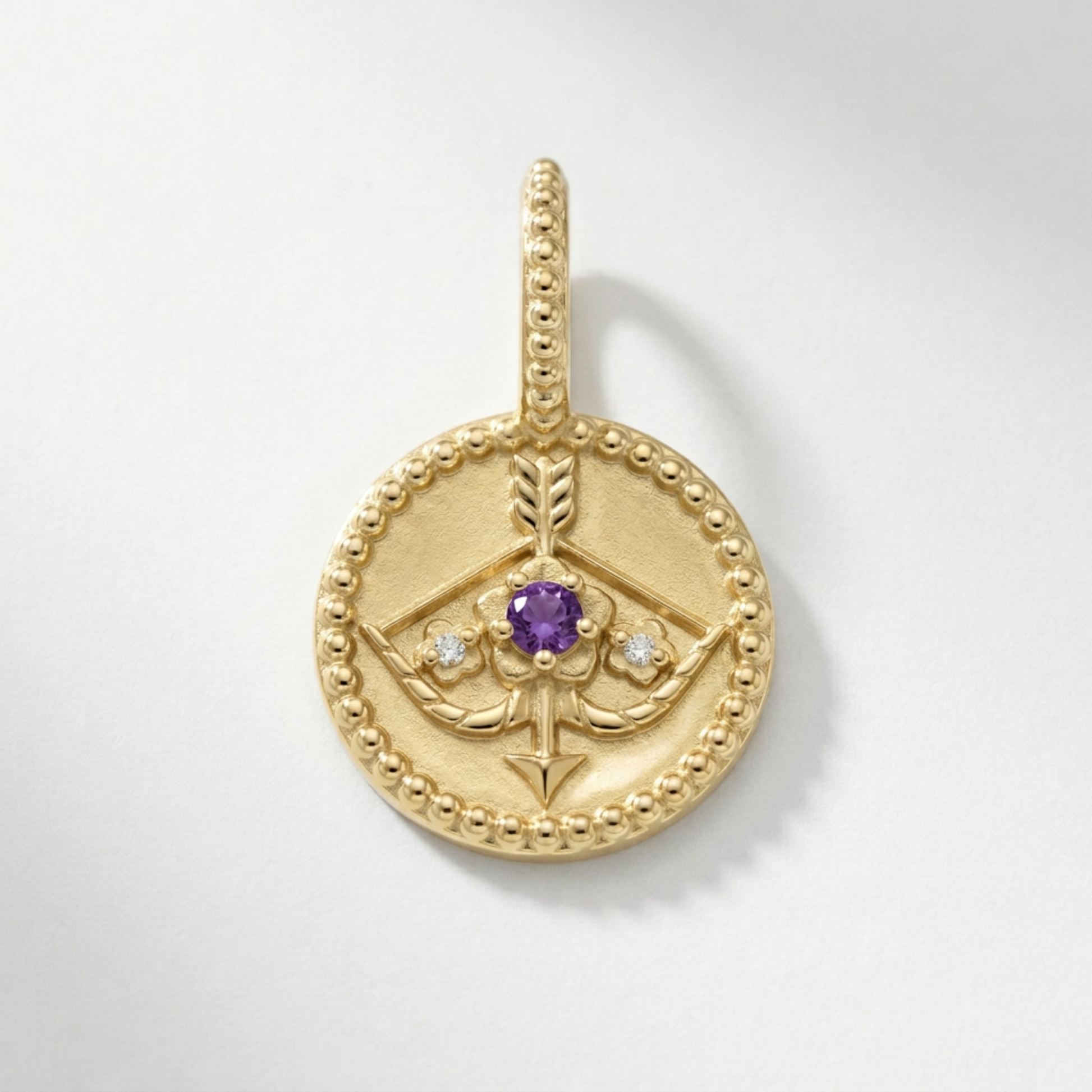 The Zodiac Medallion Pendant | Sagittarius | Natural Amethyst and Diamond