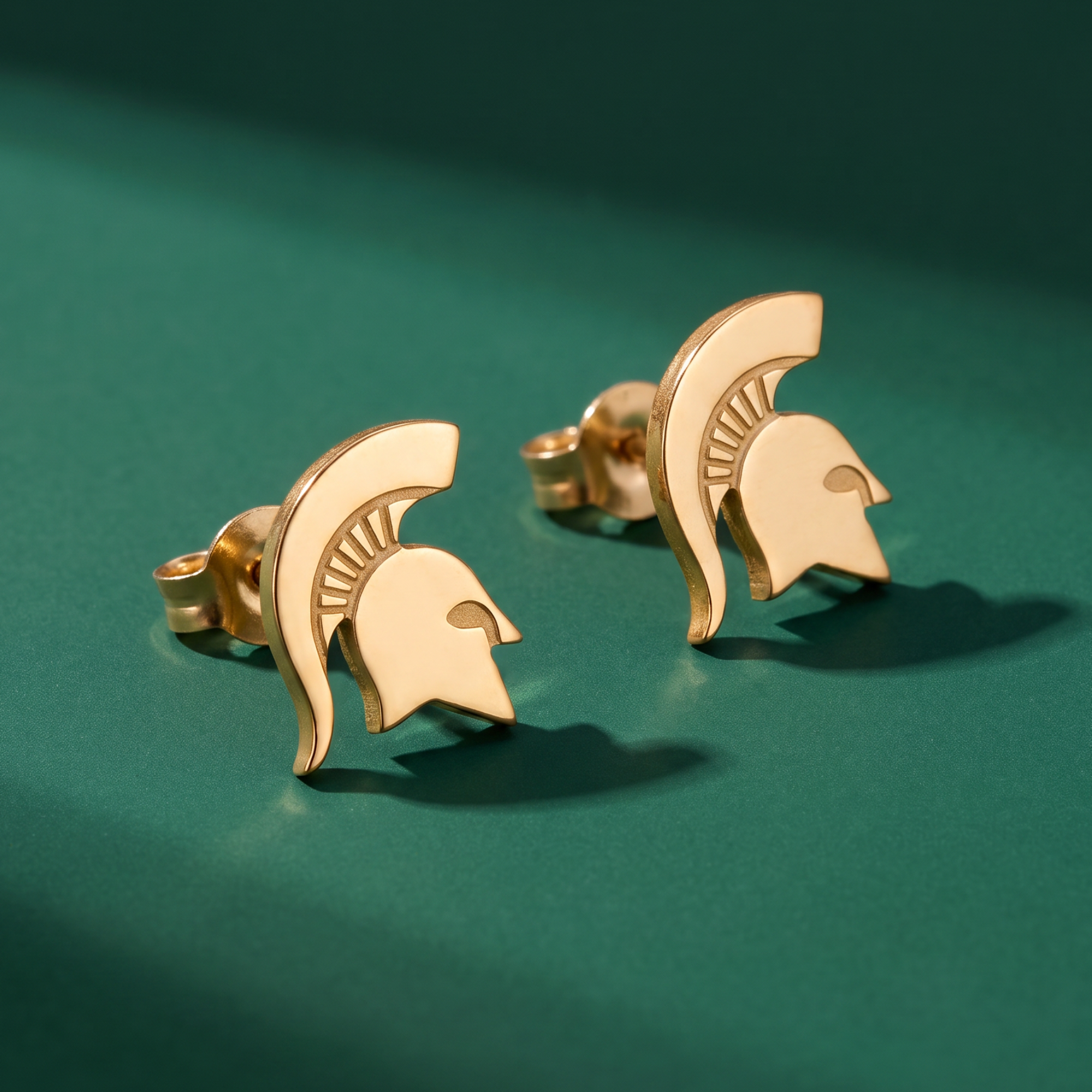 MSU Spartan Helmet Stud Earrings | Gold Plated Sterling Silver
