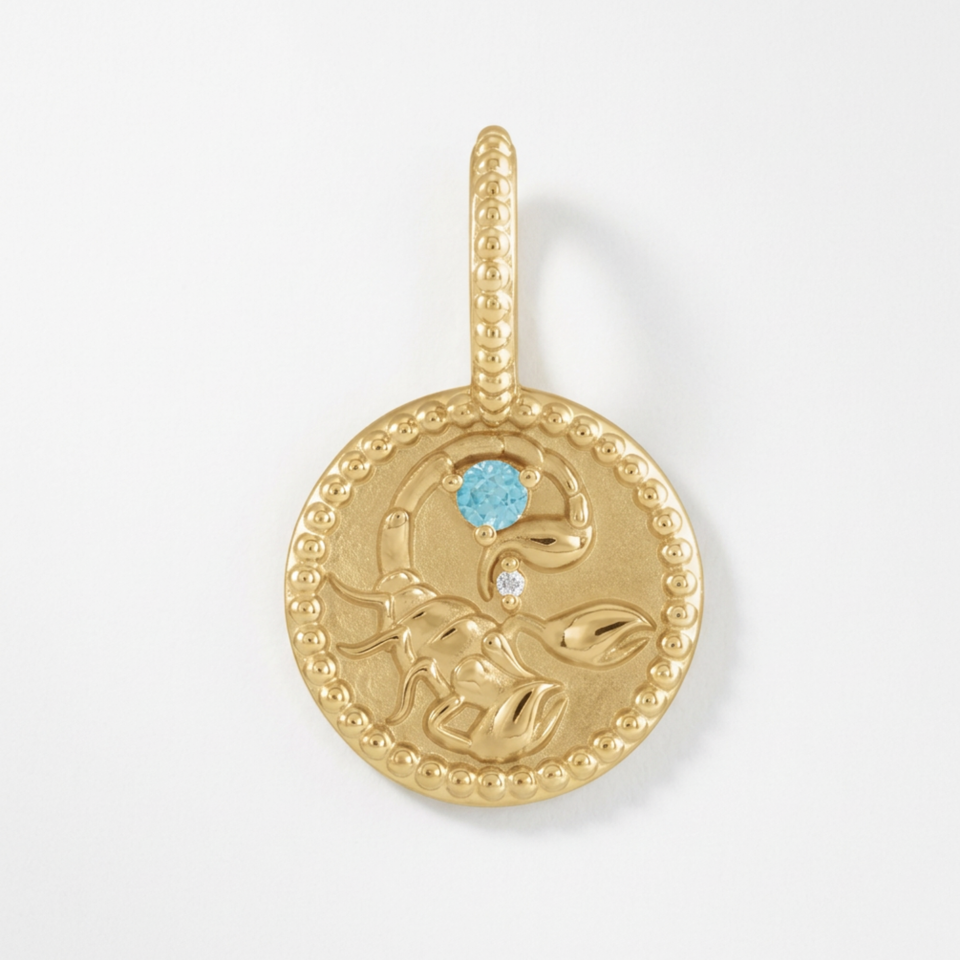 The Zodiac Medallion Pendant | Scorpio | Natural Blue Zircon and Diamond