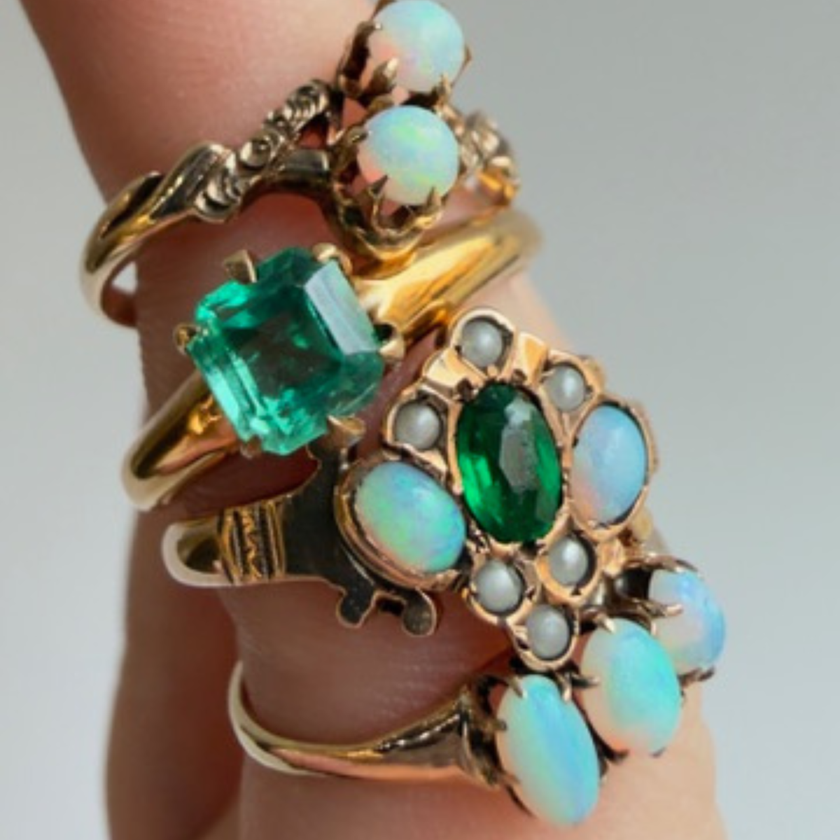 Opal Three Stone Ring | 10K Yellow Gold | Vintage