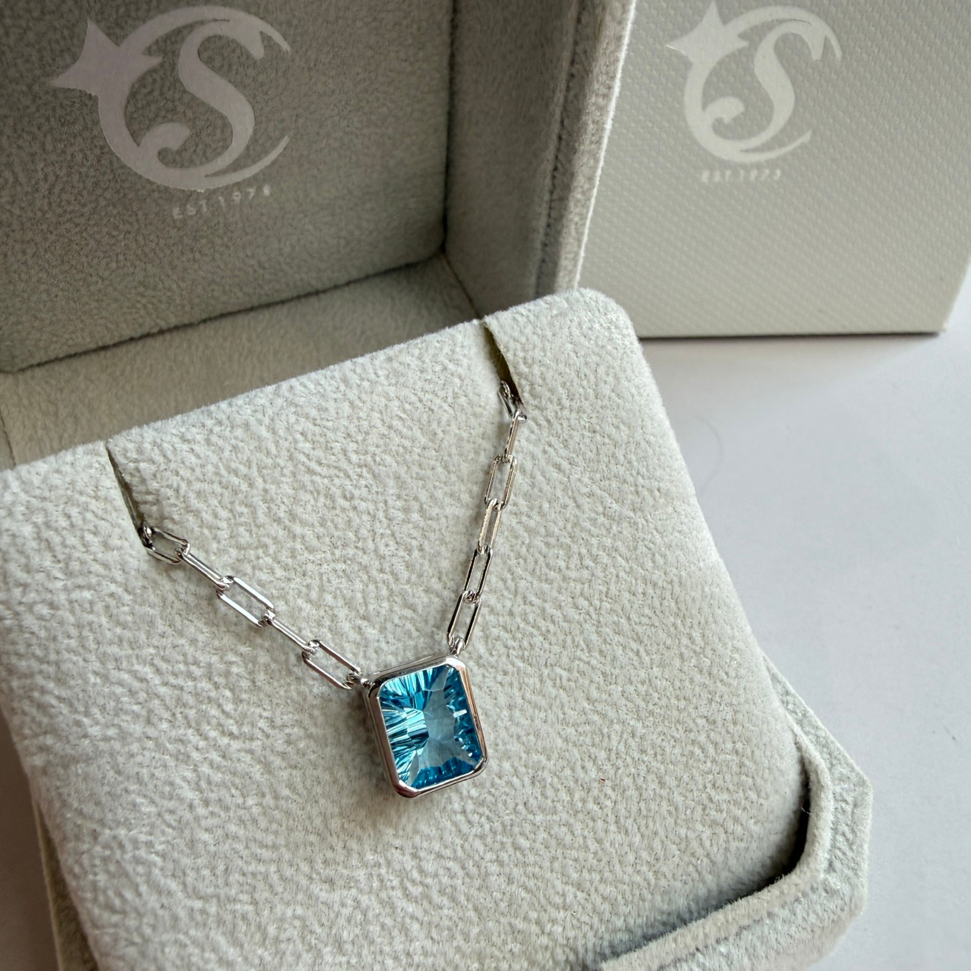 The Gemstone Bezel Necklace | Paperclip Chain | Blue Topaz | Sterling Silver