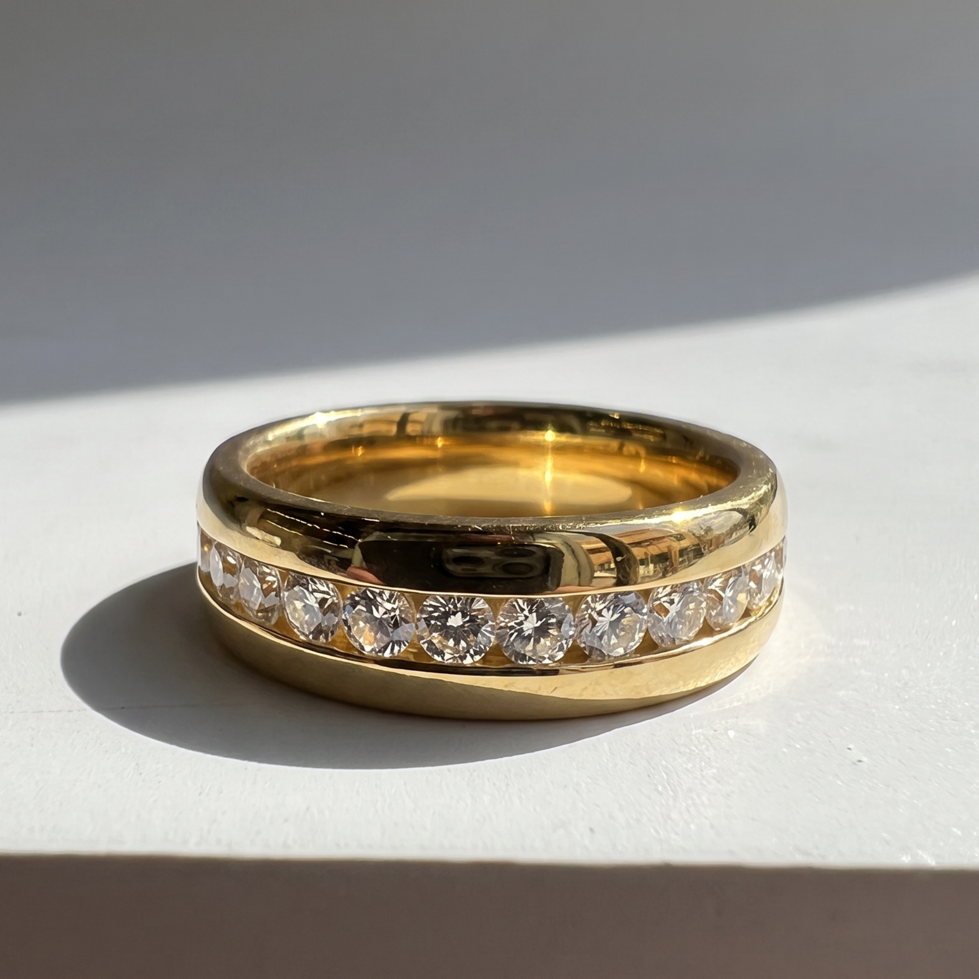 Channel Set Half Eternity Men's Band | Round Brilliant Cut