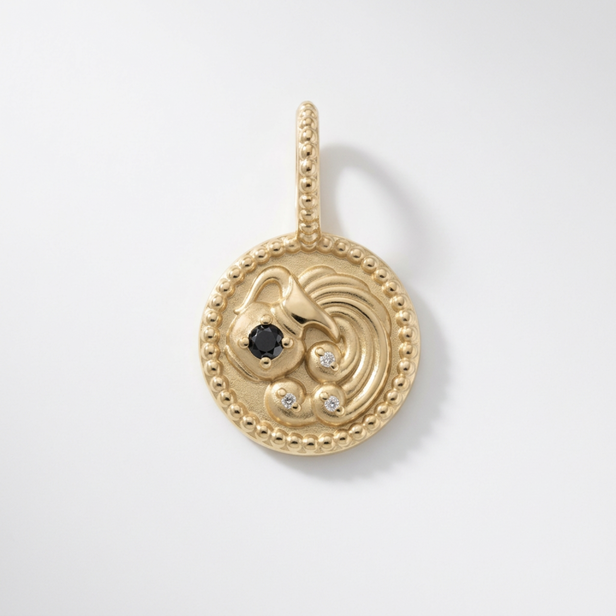 The Zodiac Medallion Pendant | Aquarius | Black Spinel and Diamond