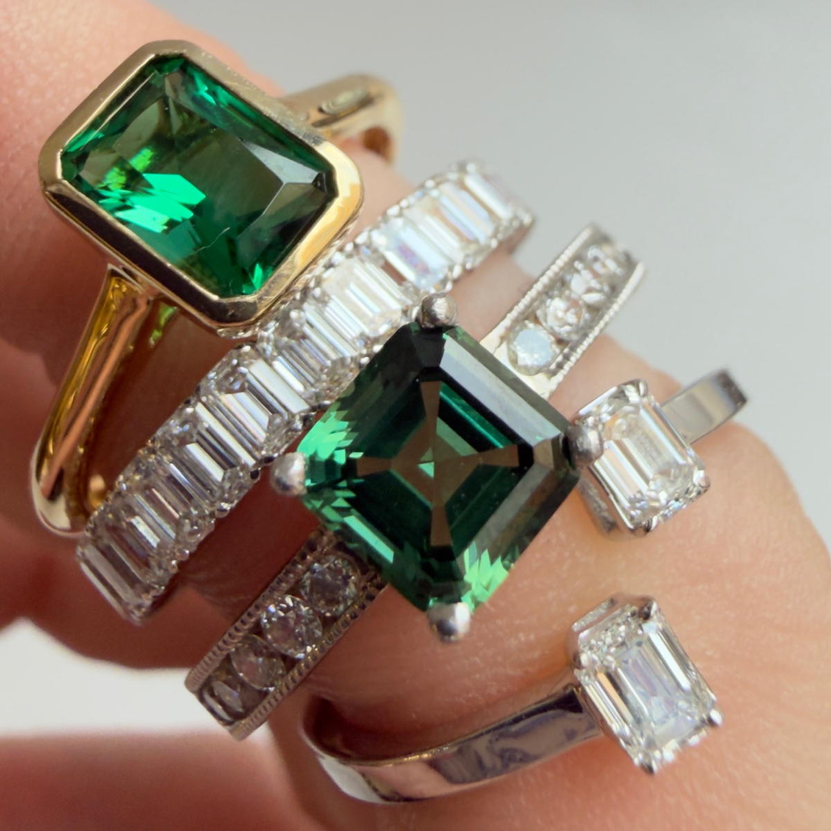 Green Tourmaline and Diamond Ring | 14K White Gold