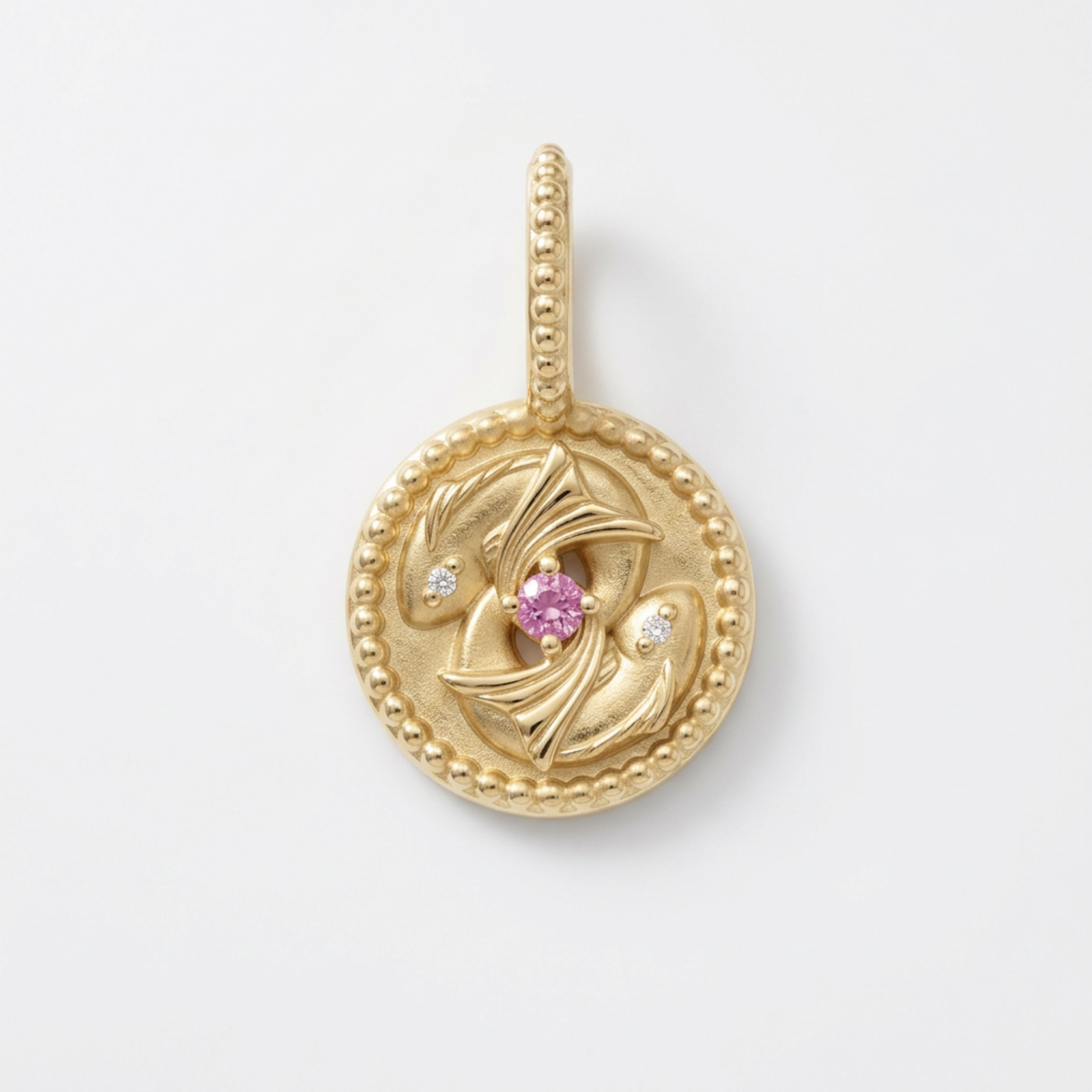 The Zodiac Medallion Pendant | Pisces | Natural Rhodolite Garnet and Diamond