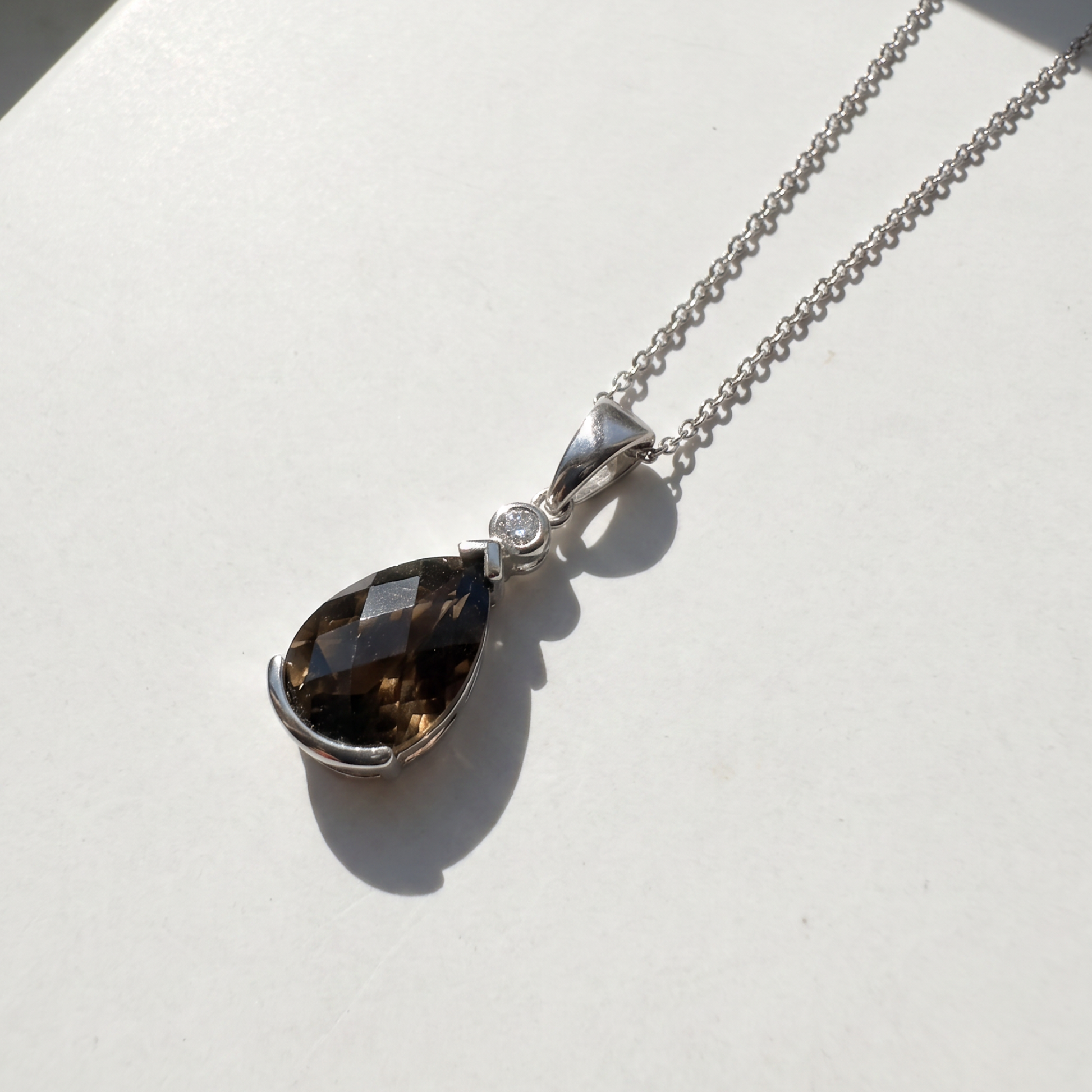 Half Bezel Smoky Quartz Pendant Necklace | Sterling Silver