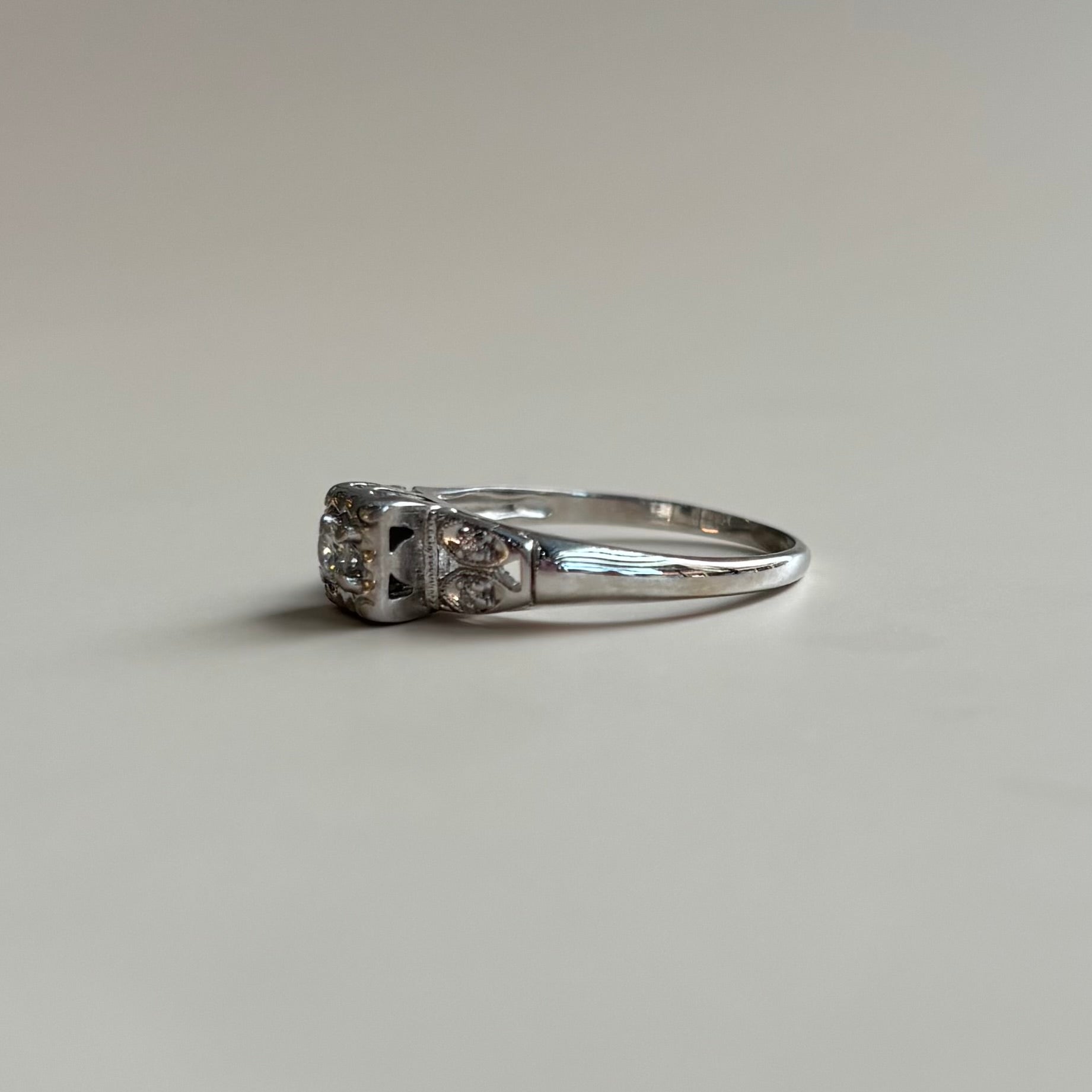 Art Deco Old European Cut Diamond Matching Bridal Set | 14k White Gold | Vintage
