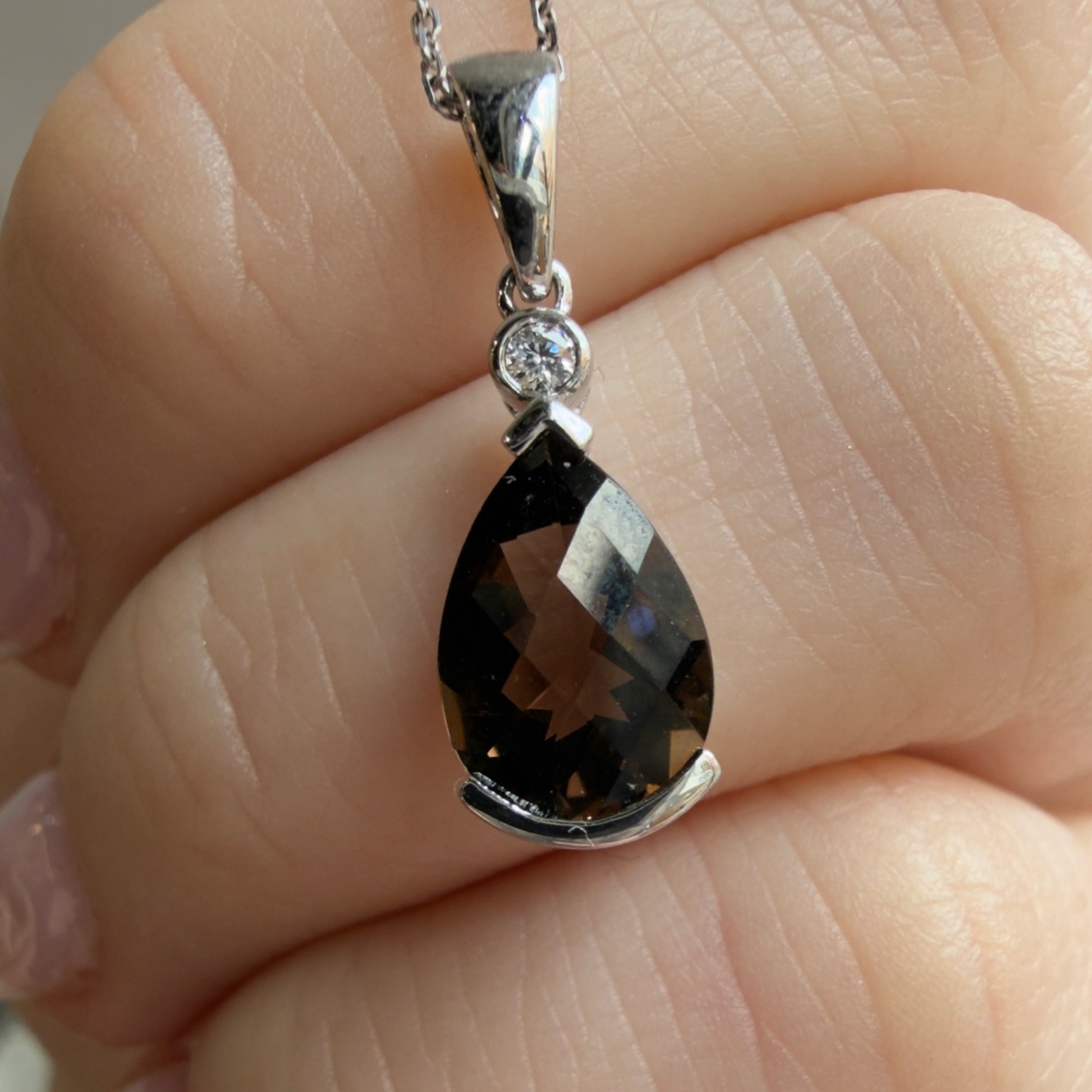 Half Bezel Smoky Quartz Pendant Necklace | Sterling Silver