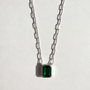 The Gemstone Bezel Necklace | Paperclip Chain | Emerald | Sterling Silver