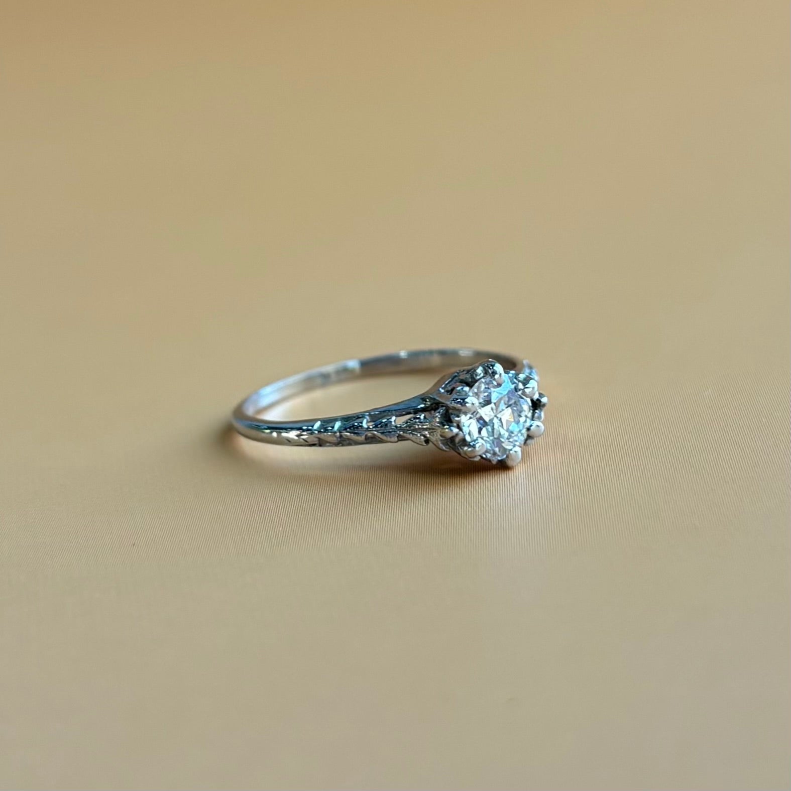 0.38 CT Old European Cut Diamond Vine Ring | Vintage