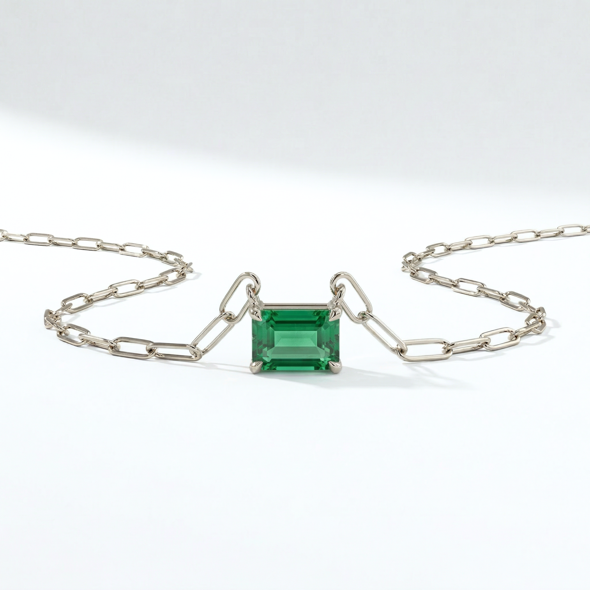 The Gemstone Paperclip Necklace | Lab-Grown Emerald